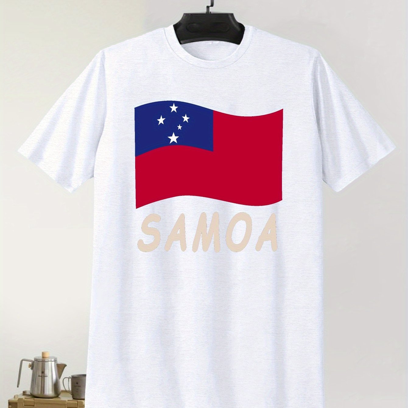 TEMU Samoa Pride Men's T-shirt - Casual Crew Neck, Short Sleeve, Lightweight & Comfy Summer Tee With Geometric Print