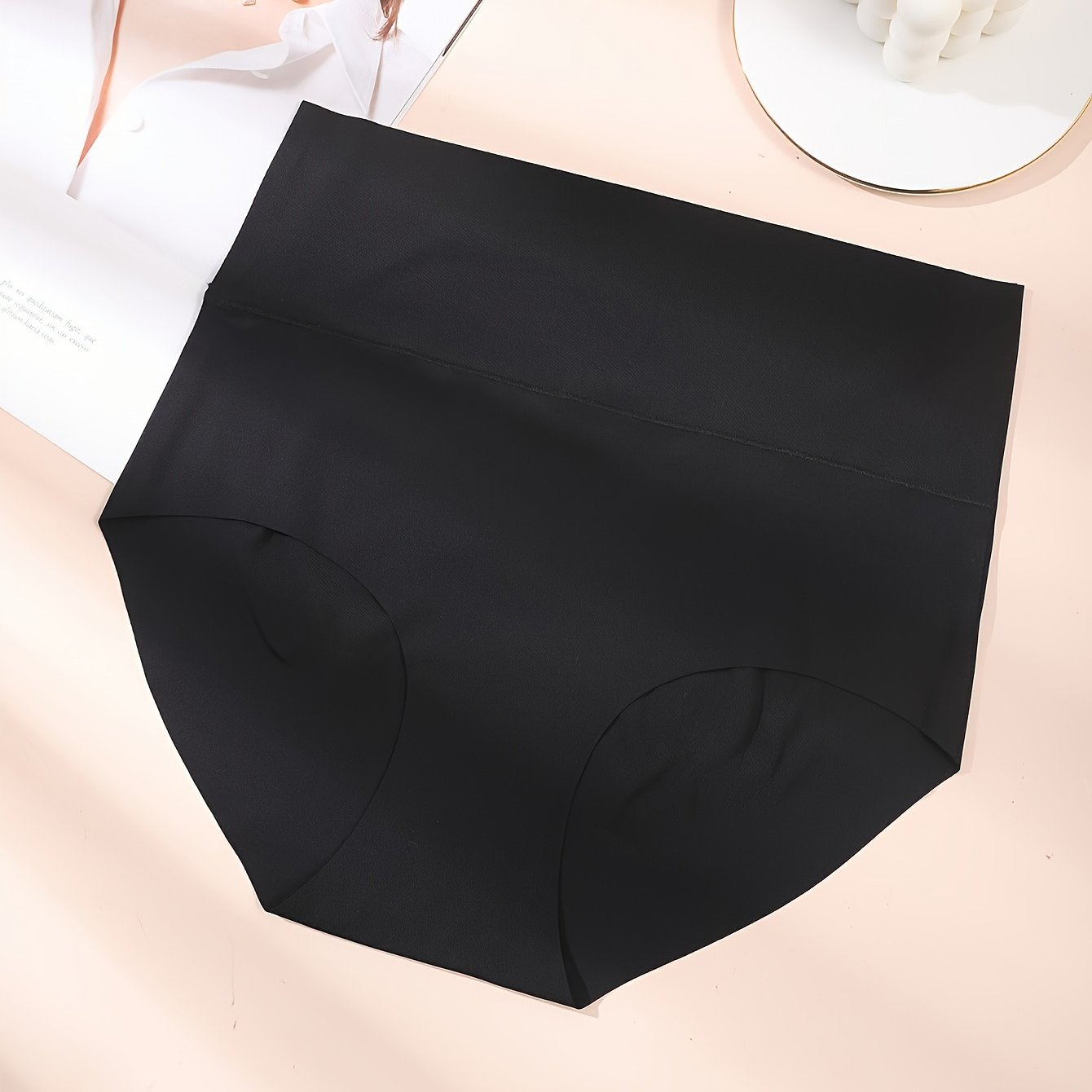 1 Seamless Adhesive Mid-waist Solid Color Bikini Panties