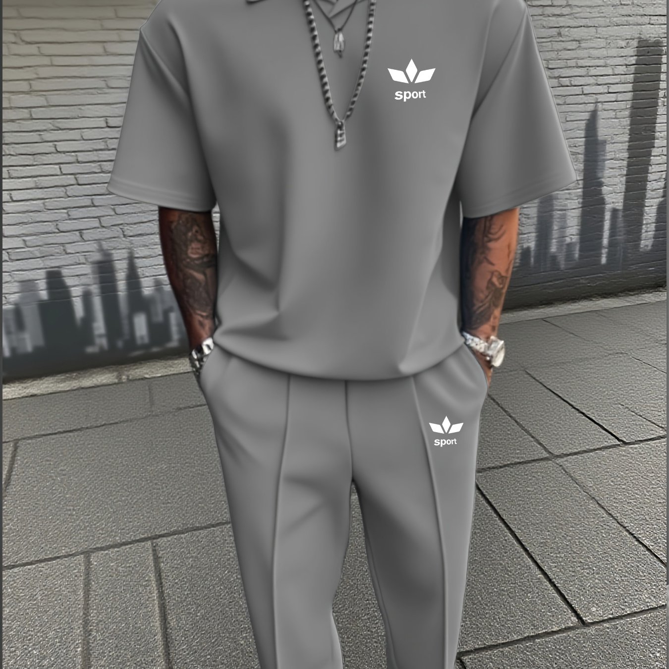 ' Collared Short-sleeved Shirt And Trousers Suit. A Casual Everyday Set With A Drawstring Waist, Suitable For Shopping, Travel, Outdoor Activities, And Commuting To School. Suitable For . Plus Size .