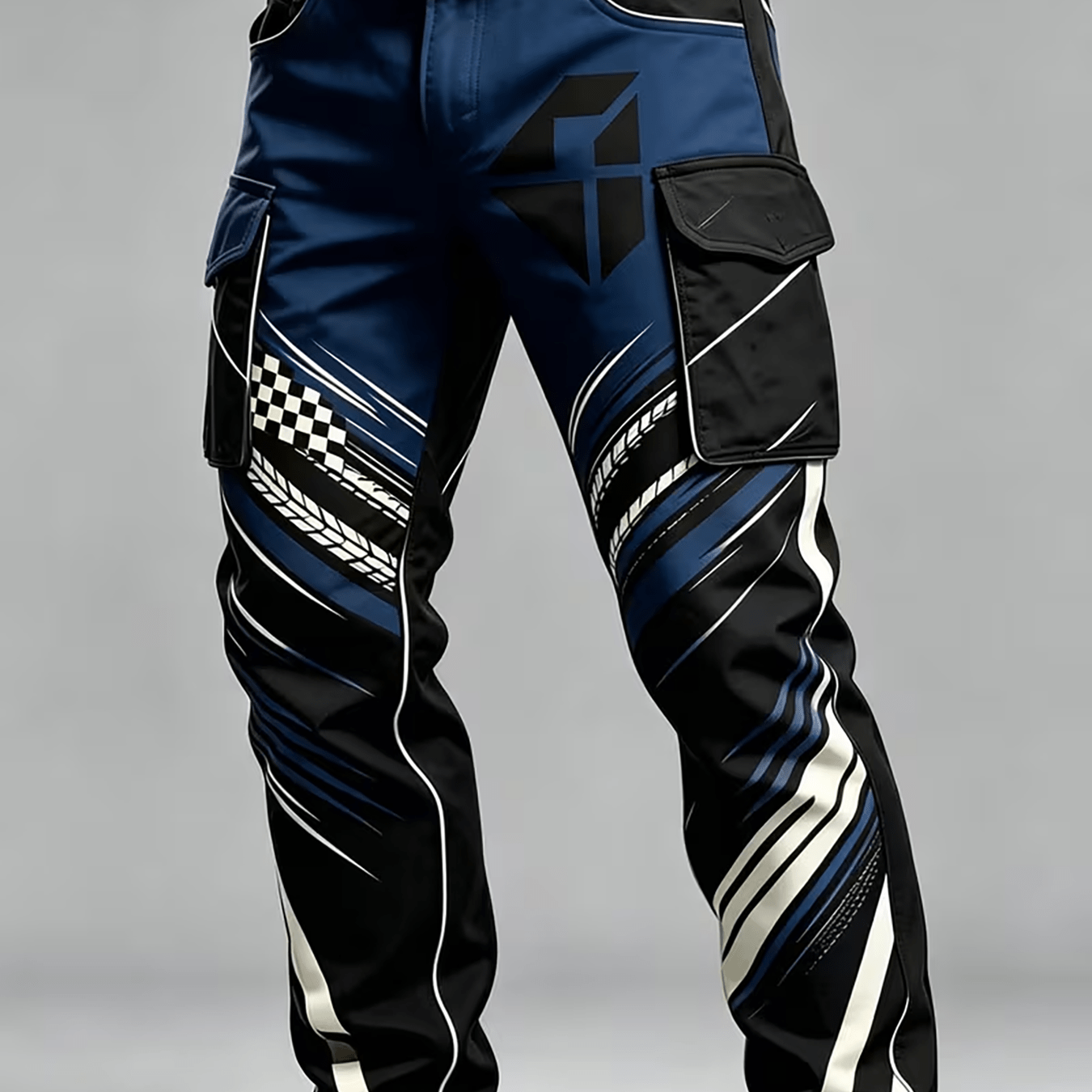 TEMU [printed Design, Not Textured]men's Digital Printed Work Pants, Multifunctional Side Storage Pockets, Hip-hop Street , Strapless Straight Leg