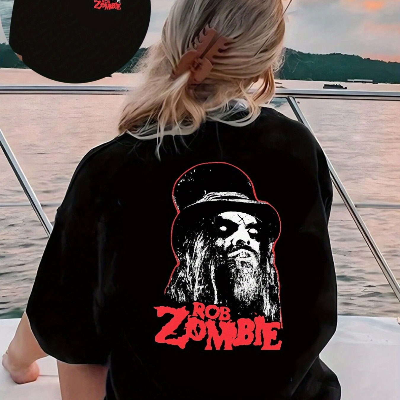 TEMU Women's Graphic T-shirt - Short Sleeve Crew Neck Casual Top With Zombie Graphic Print, Black With Red & , , Spring Fashion Tee | Graphic Print