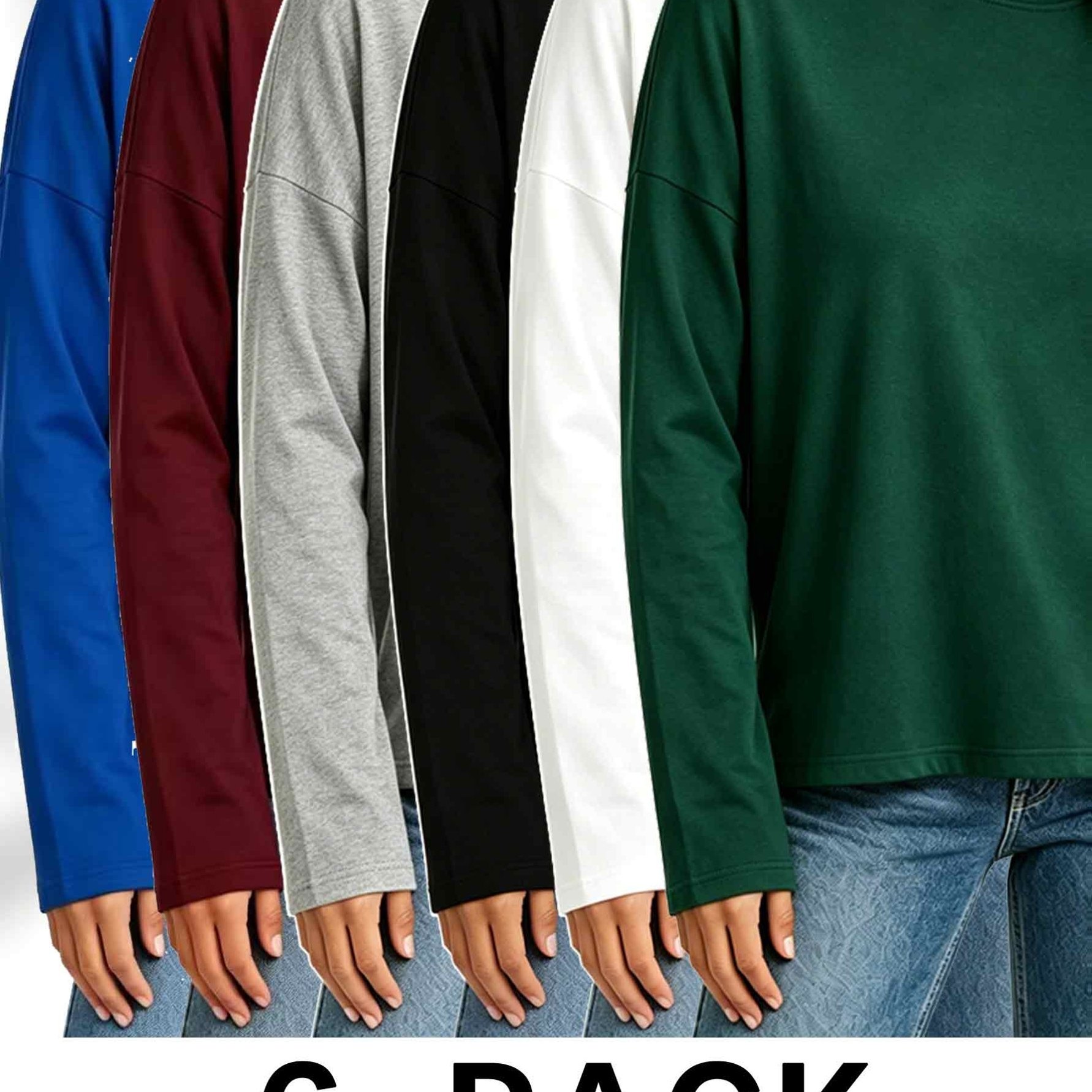 TEMU 6pcs Women's Long-sleeve Sports Tops, Crew Neck Casual Loose Tops, Soft And Breathable Basic Long-sleeve T-shirts, Comfortable Everyday Women's