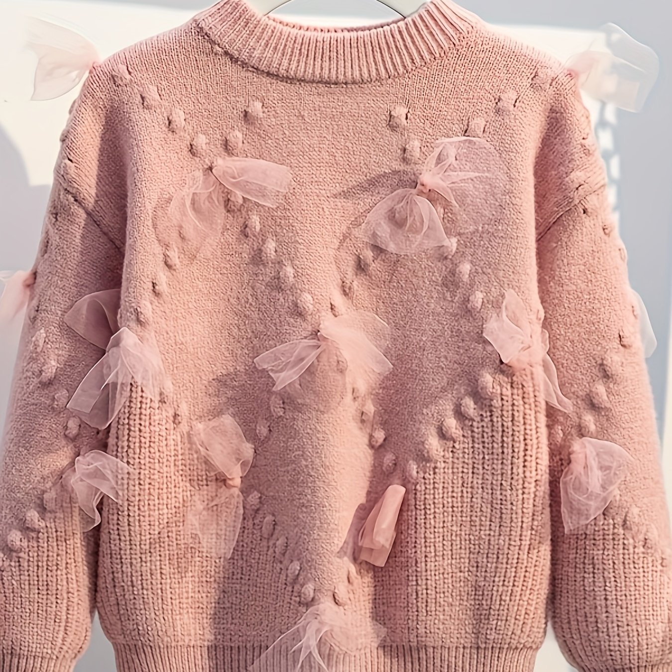 Image of Girls' Thickened Winter Sweater 2024 New Girly Fashion Mesh Round Neck Knit Base Layer Top Trendy, Autumn Essentials, Christmas, Halloween