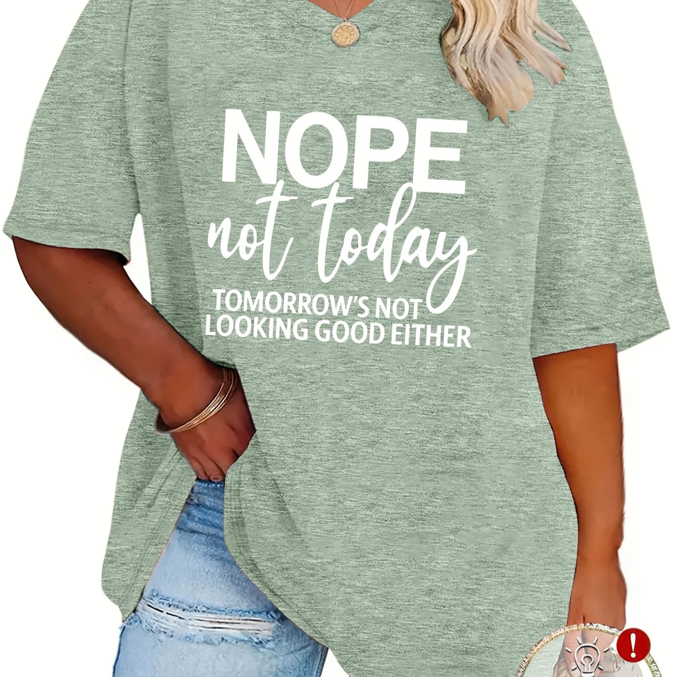 TEMU Plus Size - Plus Size - Spring And Summer New Plus Size Women's Fashion "no, Not Today, " Letter Print Loose Drop Shoulder Short Sleeve Shirt