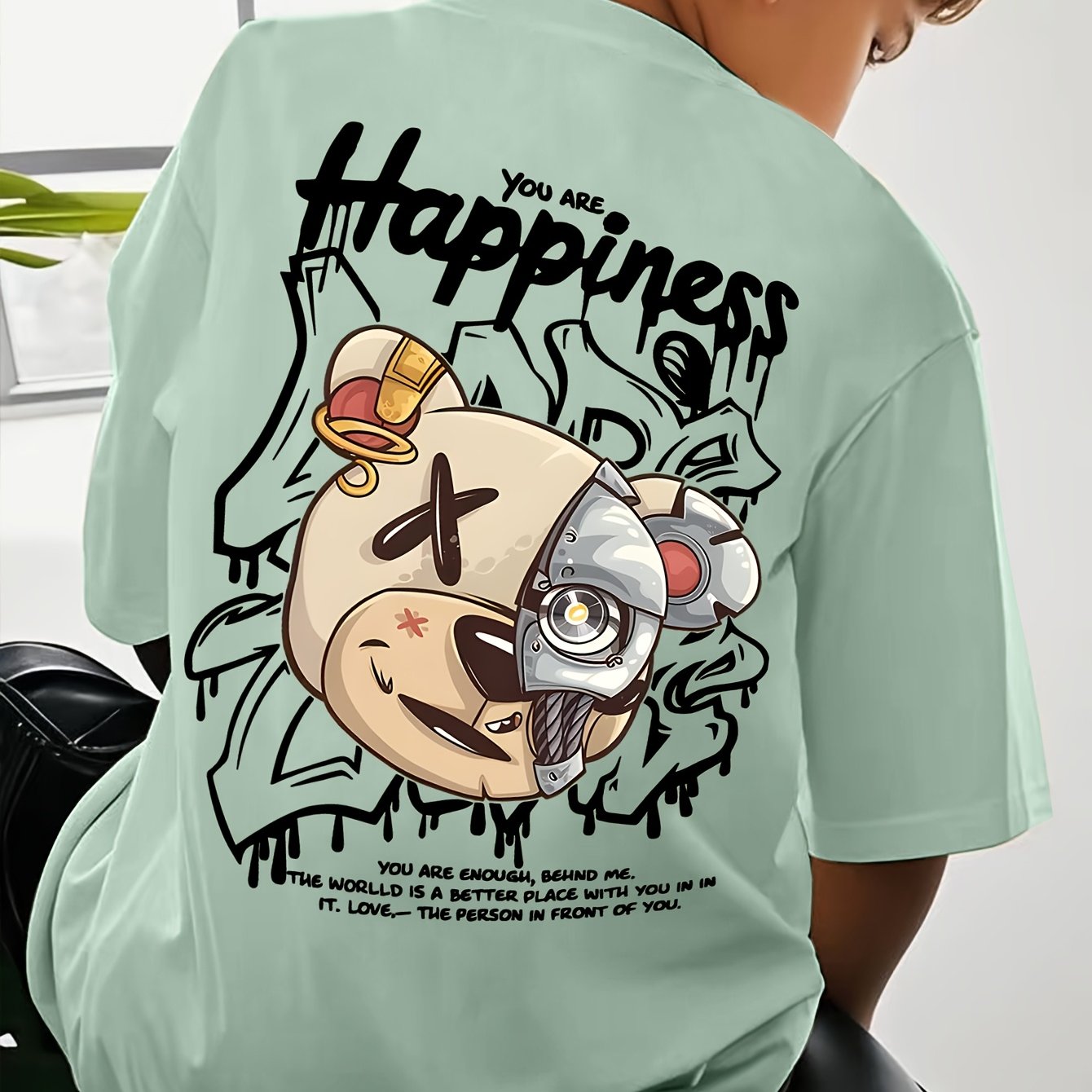 E-shop Jungen Kurzarm T-Shirt, lässiges Tee mit Print von Used-Look Plüschtier und mechanischem Bärenkopf, mit lustigem Aufdruck - Strapazierfähiges