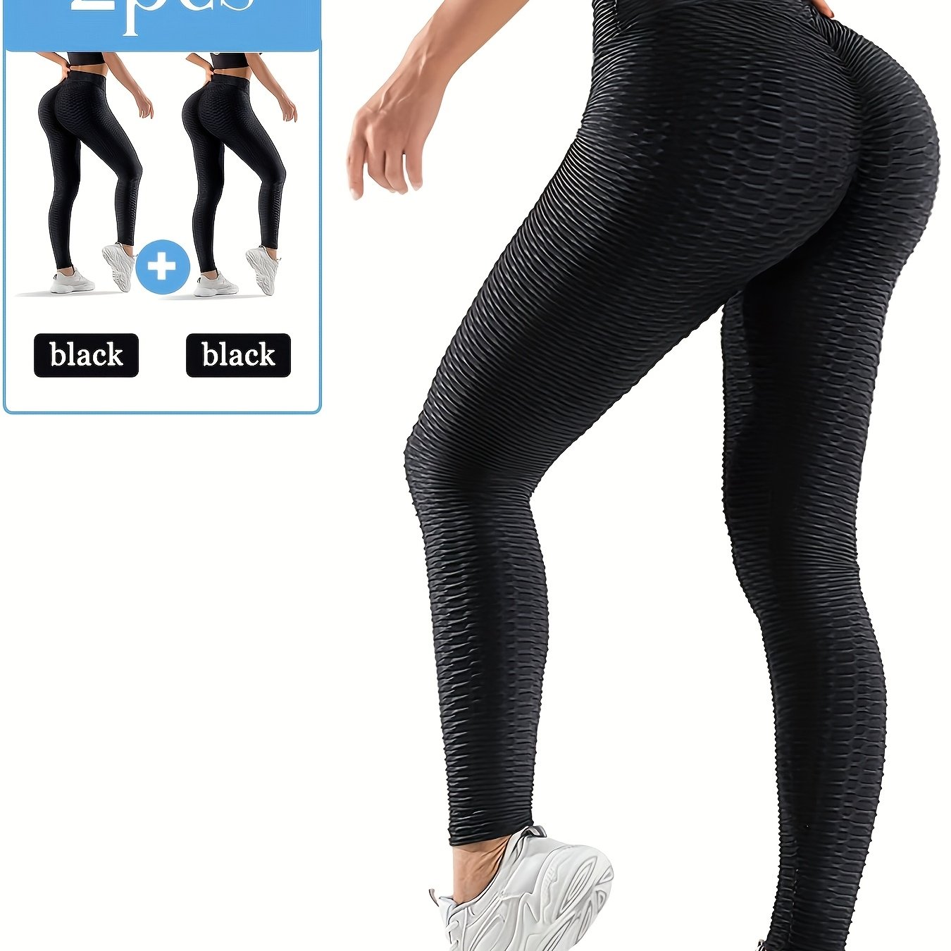 Image of Carroltt 2pcs Sport Leggings Women's High Waist, Solid Color Gym Leggings, Women's Yoga Pants Long, Fitness Tights For Gym Workout, Tights, Shape Tight Dark Gray