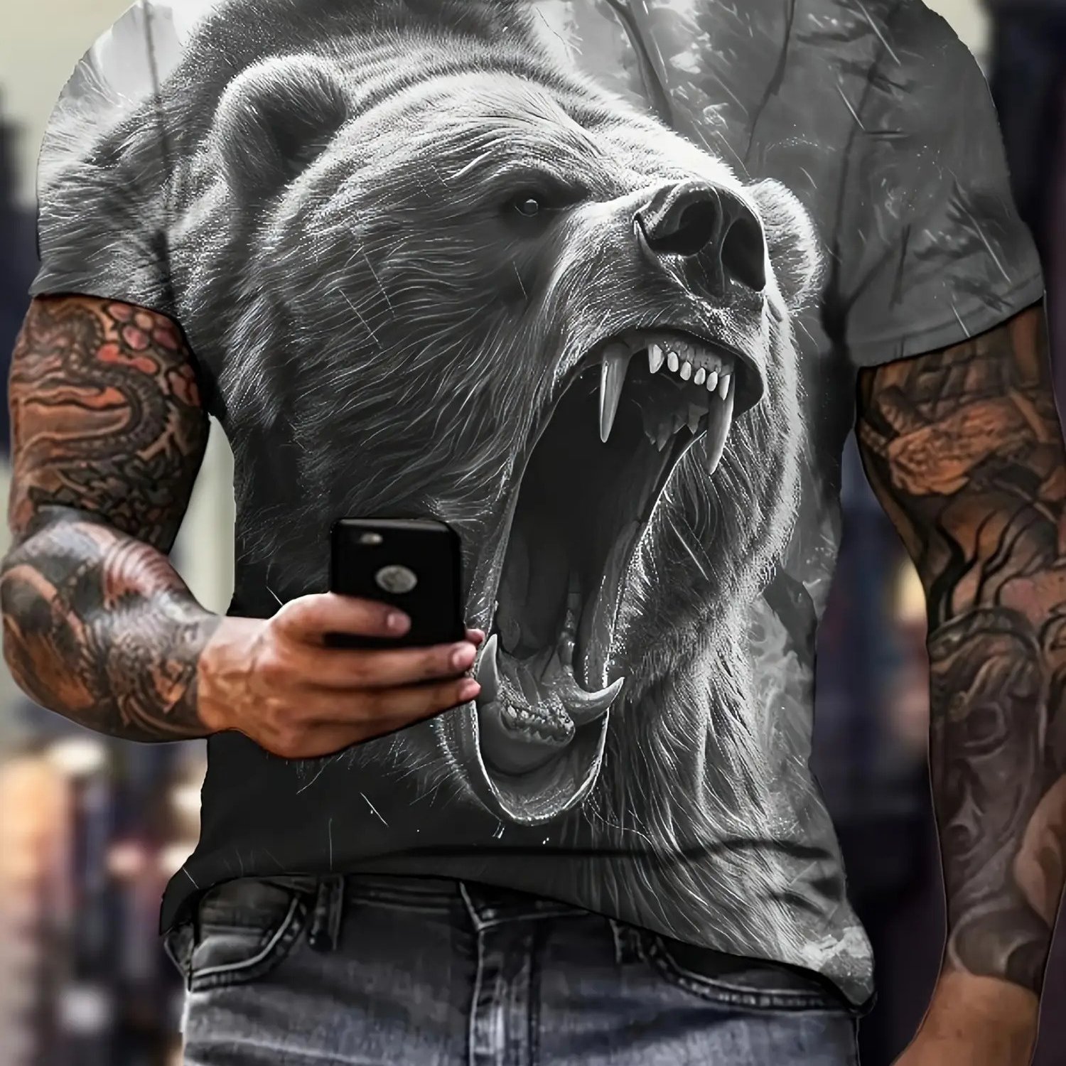 TEMU T-shirt Homme à Manches Courtes - Impression Numérique - Design Imprimé - Pas Texturé - Motif Ours