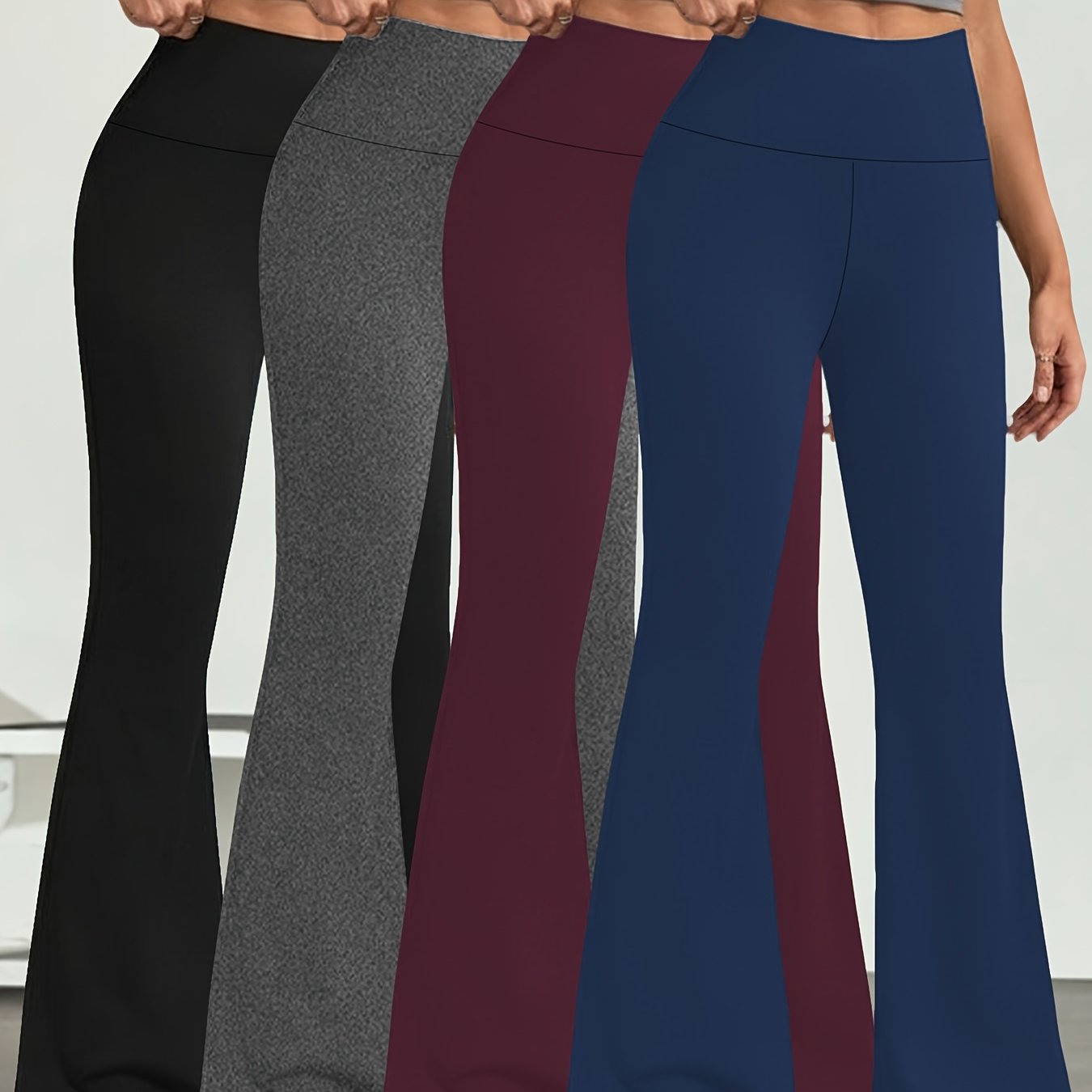 E-shop 4ER-PACK Damen Superweiche Schlaghose mit hohem Bund | Leggings erhältlich, Bauchkontrolle, weiche Bootleg-Schlaghose, hochelastisches Material,