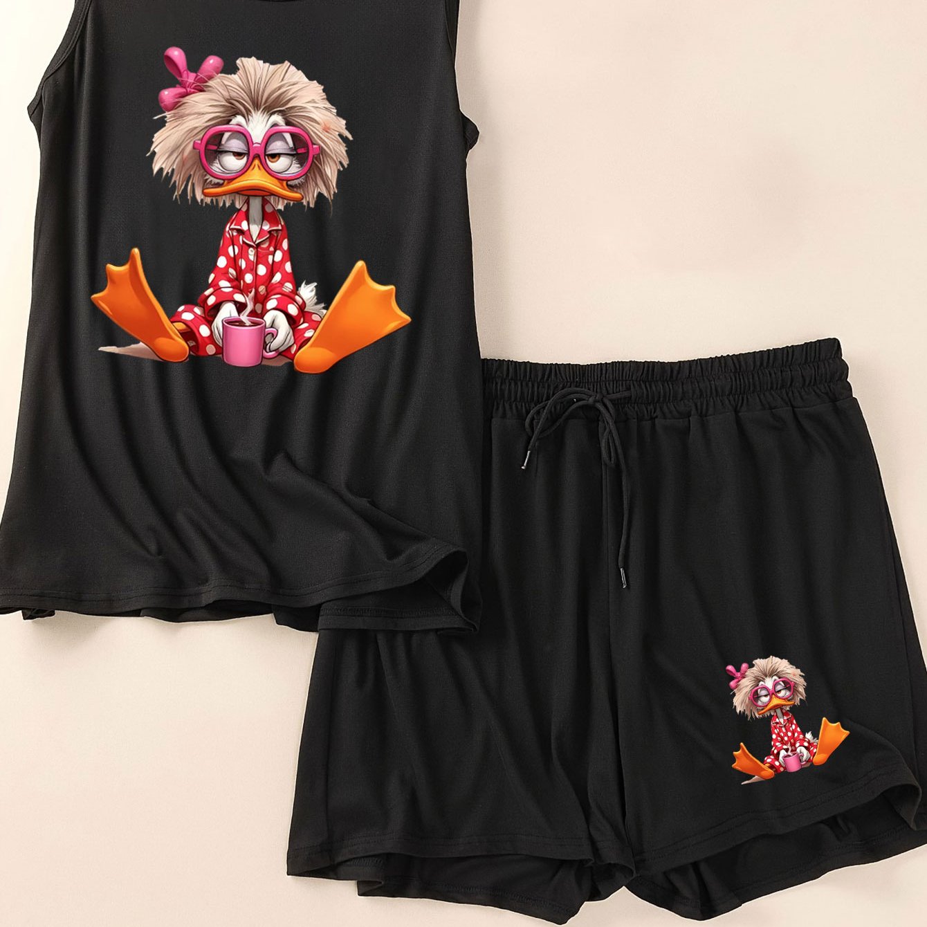 TEMU Lazy And Casual Duck Print Design, Plus-size Women's Fashionable, Comfortable, And Versatile Loungewear Pajama Set