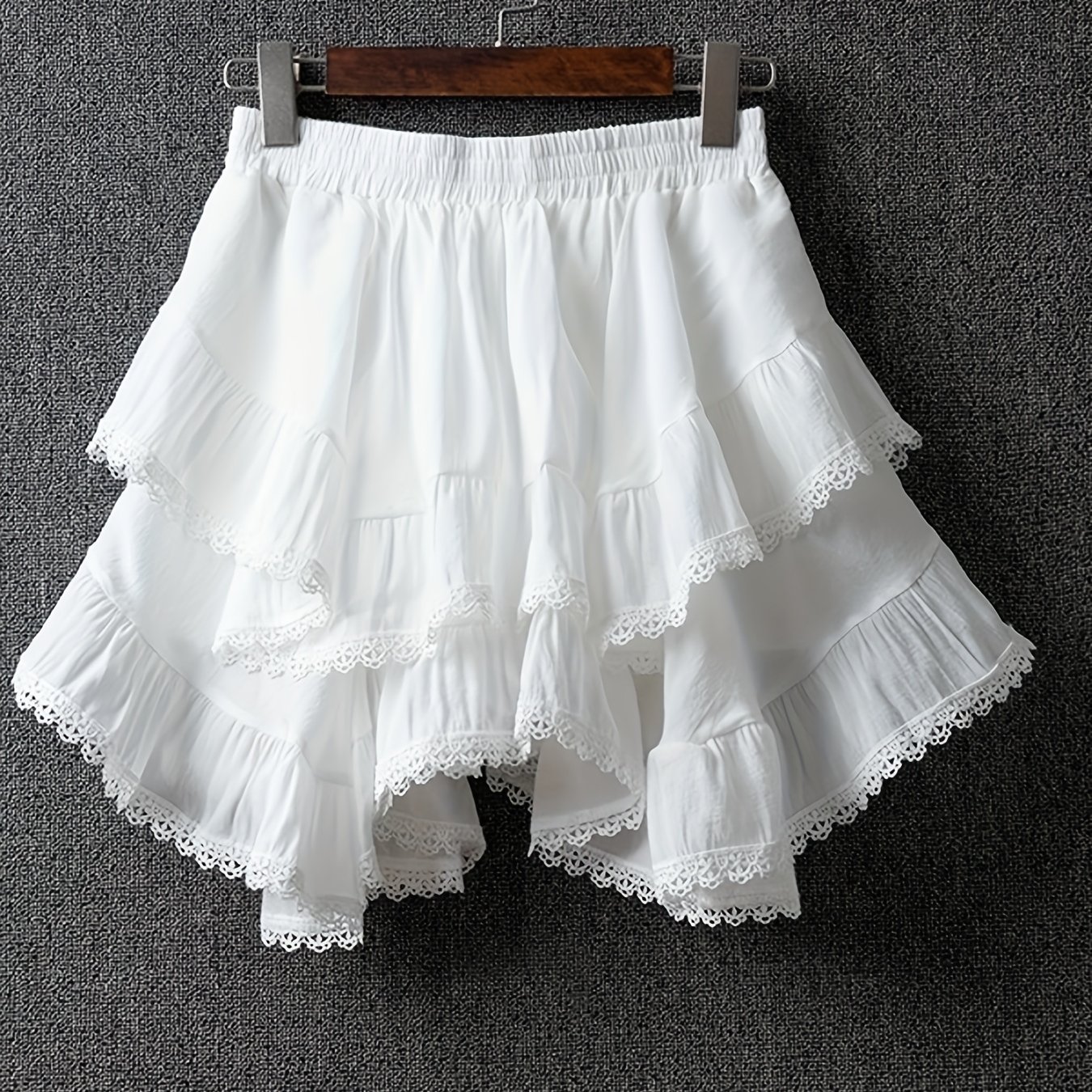 Women's Elegant Lace Trim Solid Multi-layered Skirt