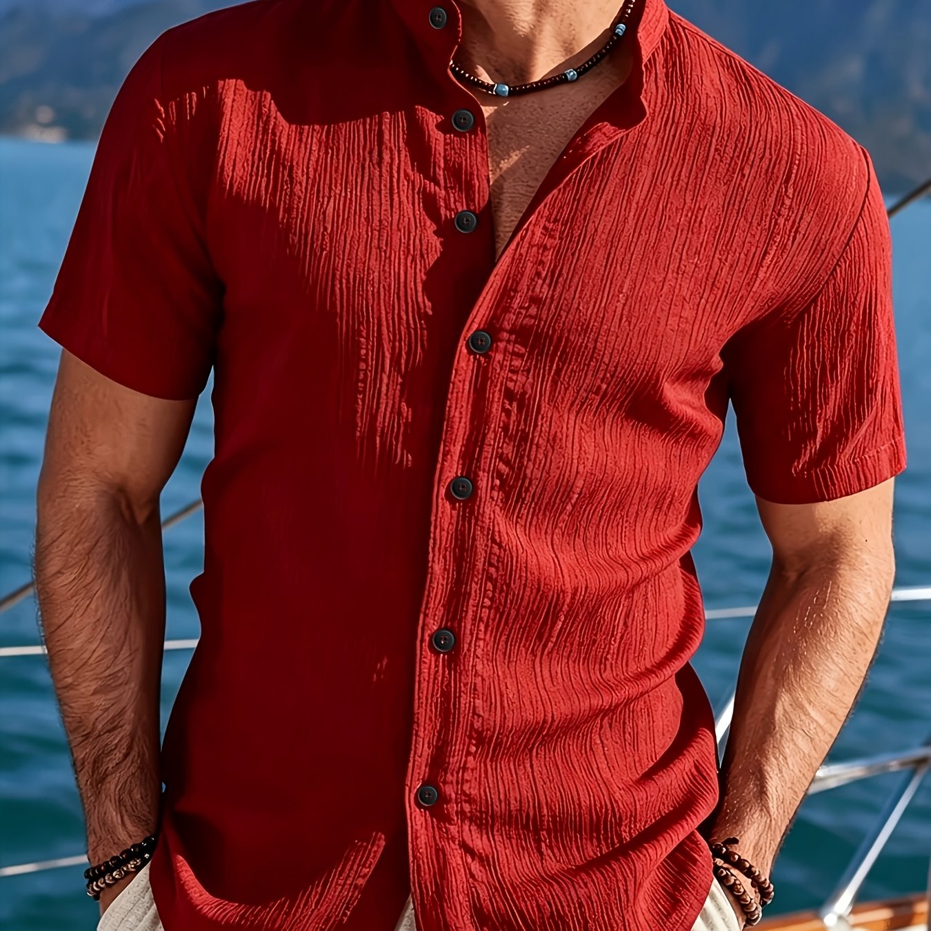 TEMU Camisa de manga corta Tuo Le Mi OBM para hombre, a , casual y versátil, de color liso, ideal para el verano, salidas y fiestas