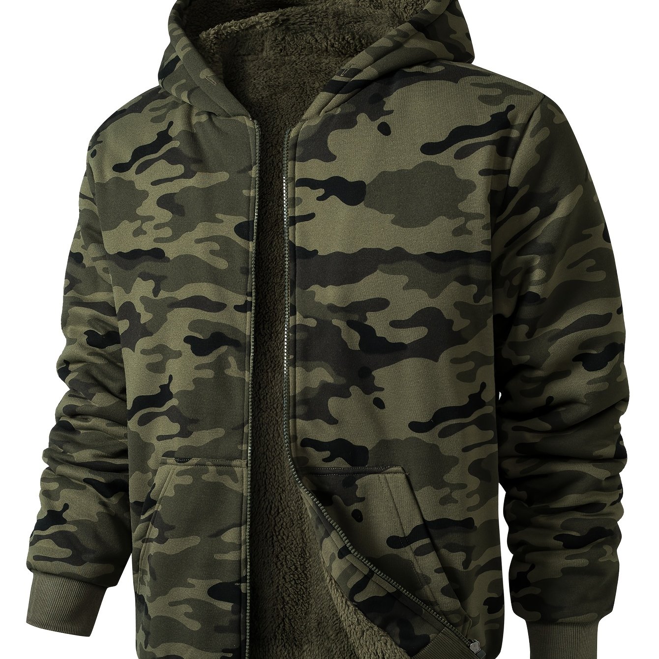 Image of Men's Camouflage Outdoor Sports Hoodie, Soft Warm -lined Hooded Sweatshirt With Kangaroo Pocket, Hunting