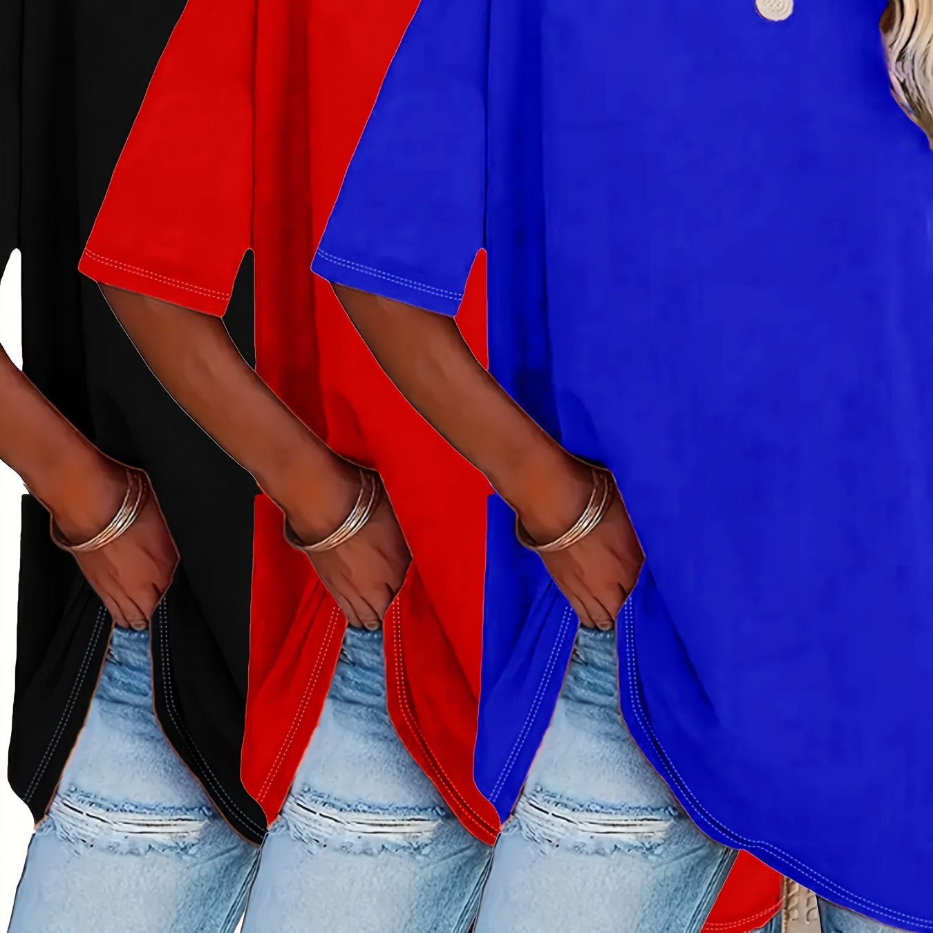 E-shop Plus Size - Plus Size - Cross-Border Europäische und Amerikanische 3-teilige Plus Size Damen Freizeit T-Shirt - Lockeres Rundhals