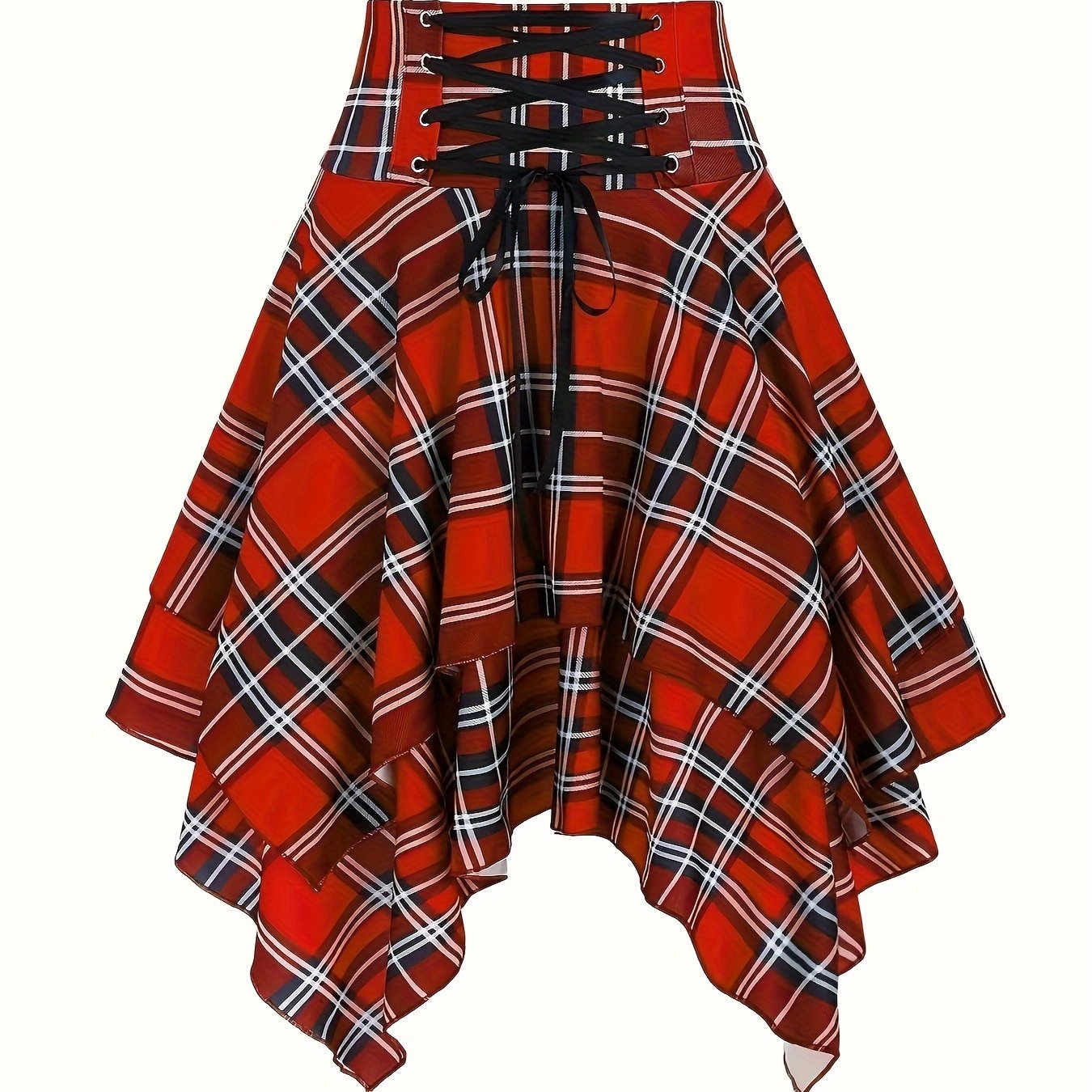 Image of Print Tiered Waist Skirt With Lace-up Front