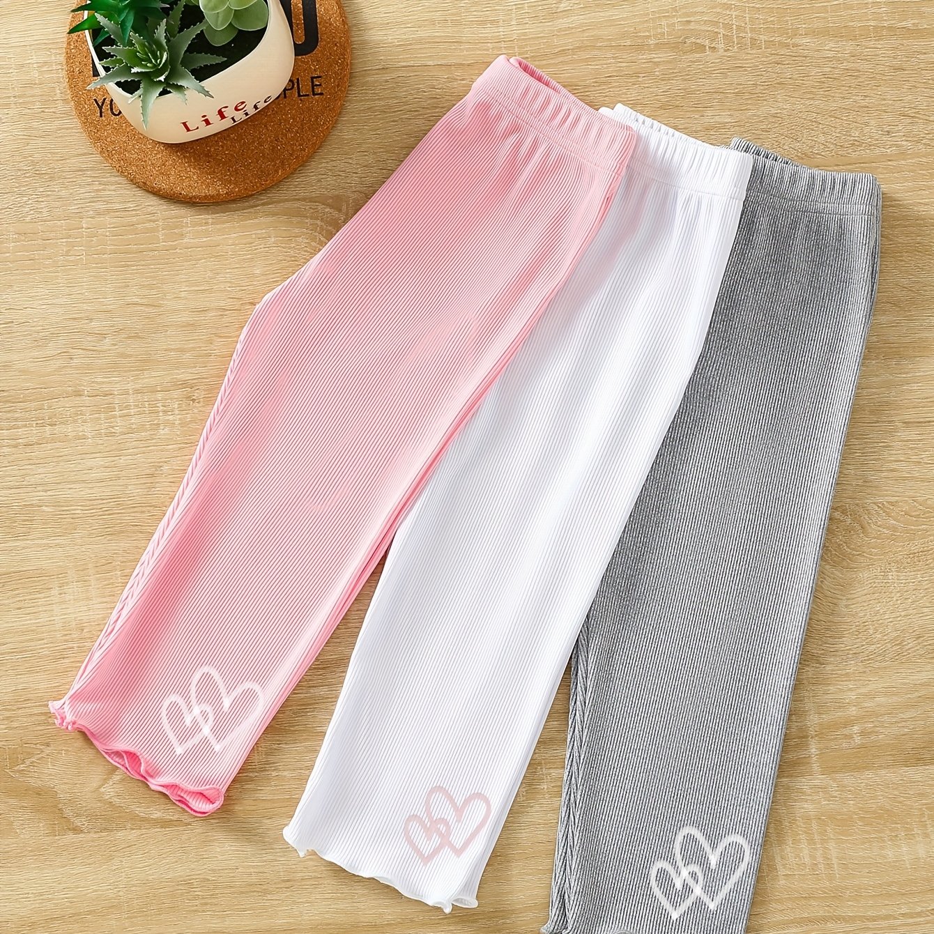 TEMU 3pcs Girls' Summer Cropped Shorts - Slim-fit Elastic Waist & Cropped Length Leggings, Solid Color (casual Playwear, Outfits For Birthdays/photo Shoots) - Non- Kids' Pants, Hand Washable