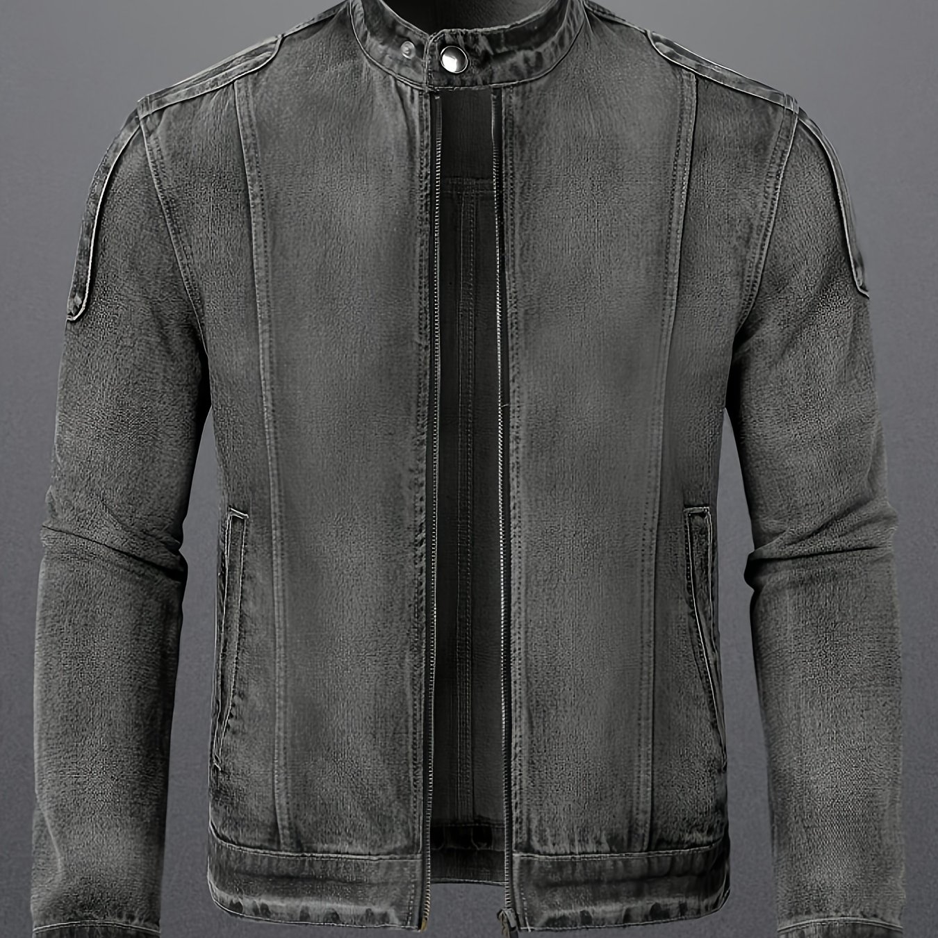 TEMU [ALLSRO] Giacca in Denim Stile Motociclista da , Taglio Tridimensionale e Design Patchwork, Chiusura Frontale con Cerniera , Design Unico con al