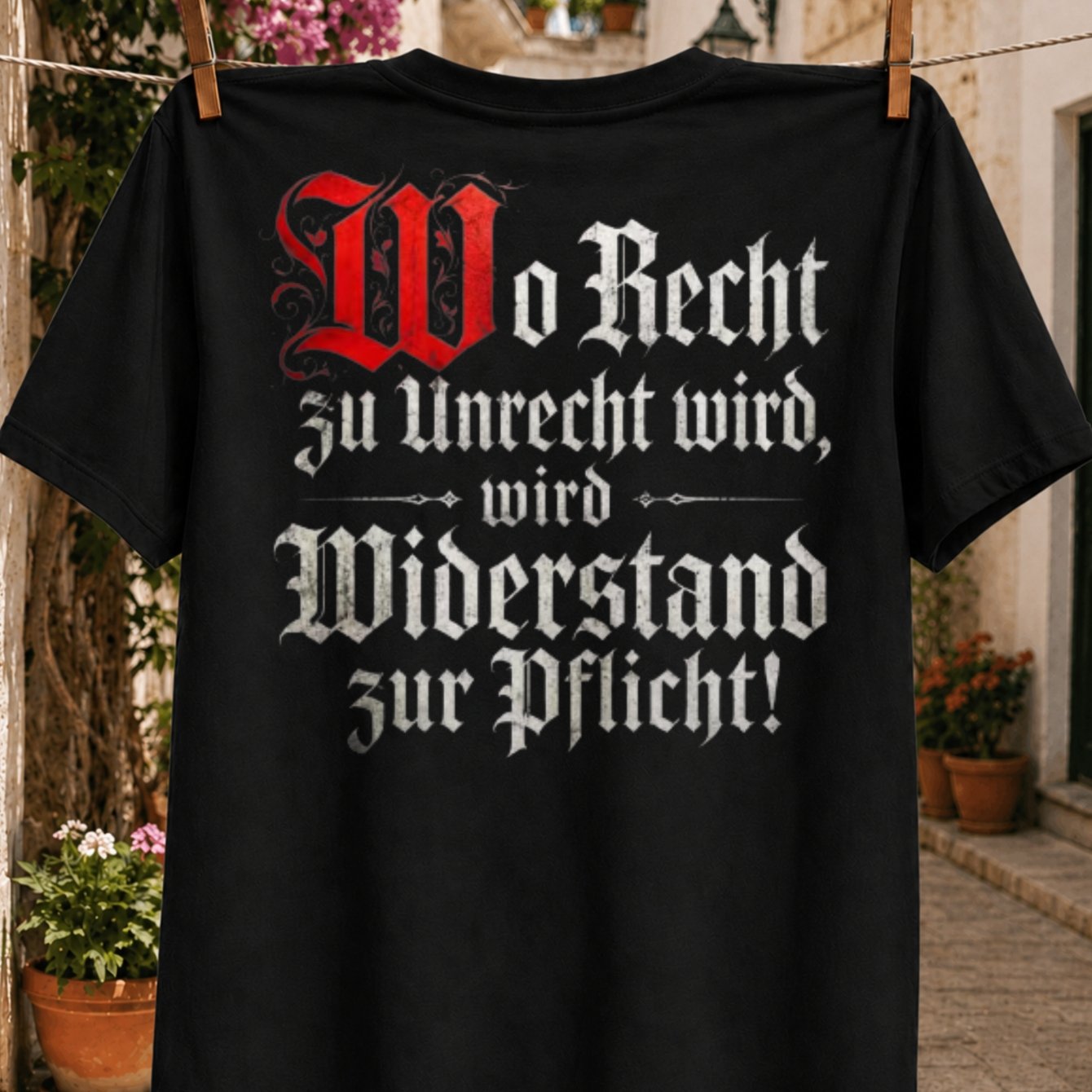 German Resistance Quote With Gothic Letter And Red Initial? When Right Becomes ? Statement Unisex T-shirt, Plus Size