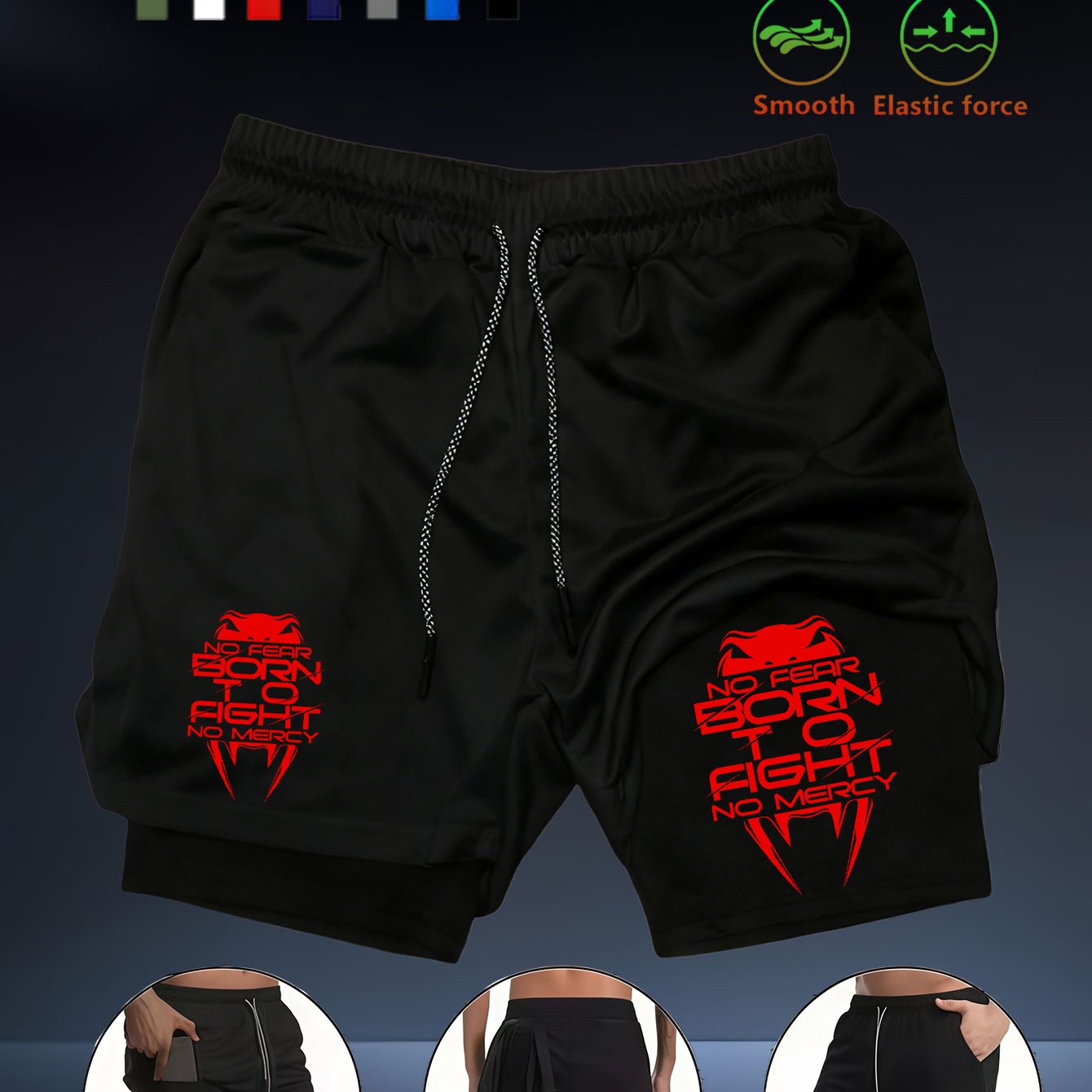 TEMU Men's Quick-dry Double-layer Training Shorts With " Venom Fangs" Print. Breathable Double-layer Shorts Are Designed For Fitness And Outdoor