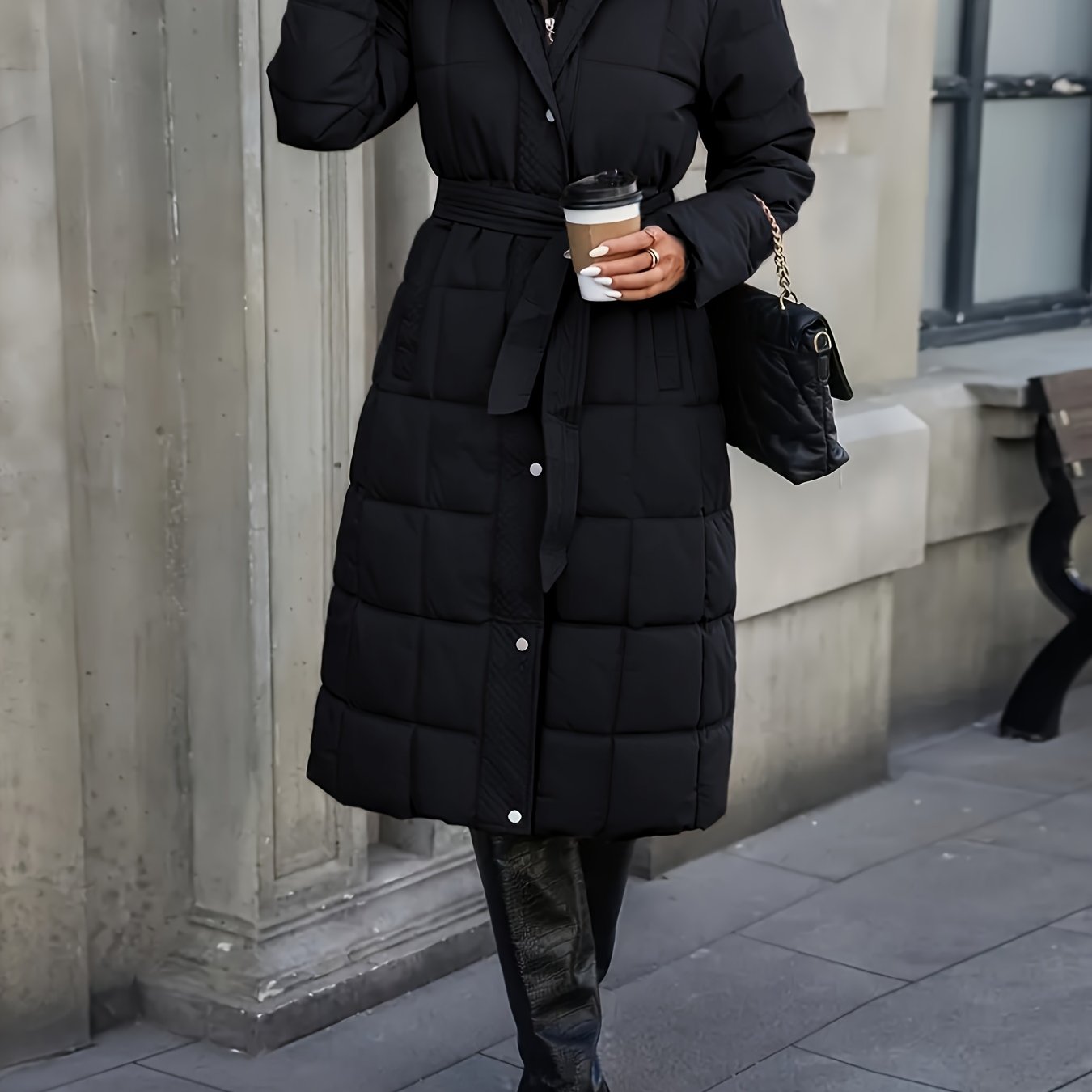 Image of Winter Women's Mid-length Thickened Over-the-knee Coat, Plaid Hooded, Waist-cinching, Slim-fitting, Mature And Fashionable, Versatile And Thickened