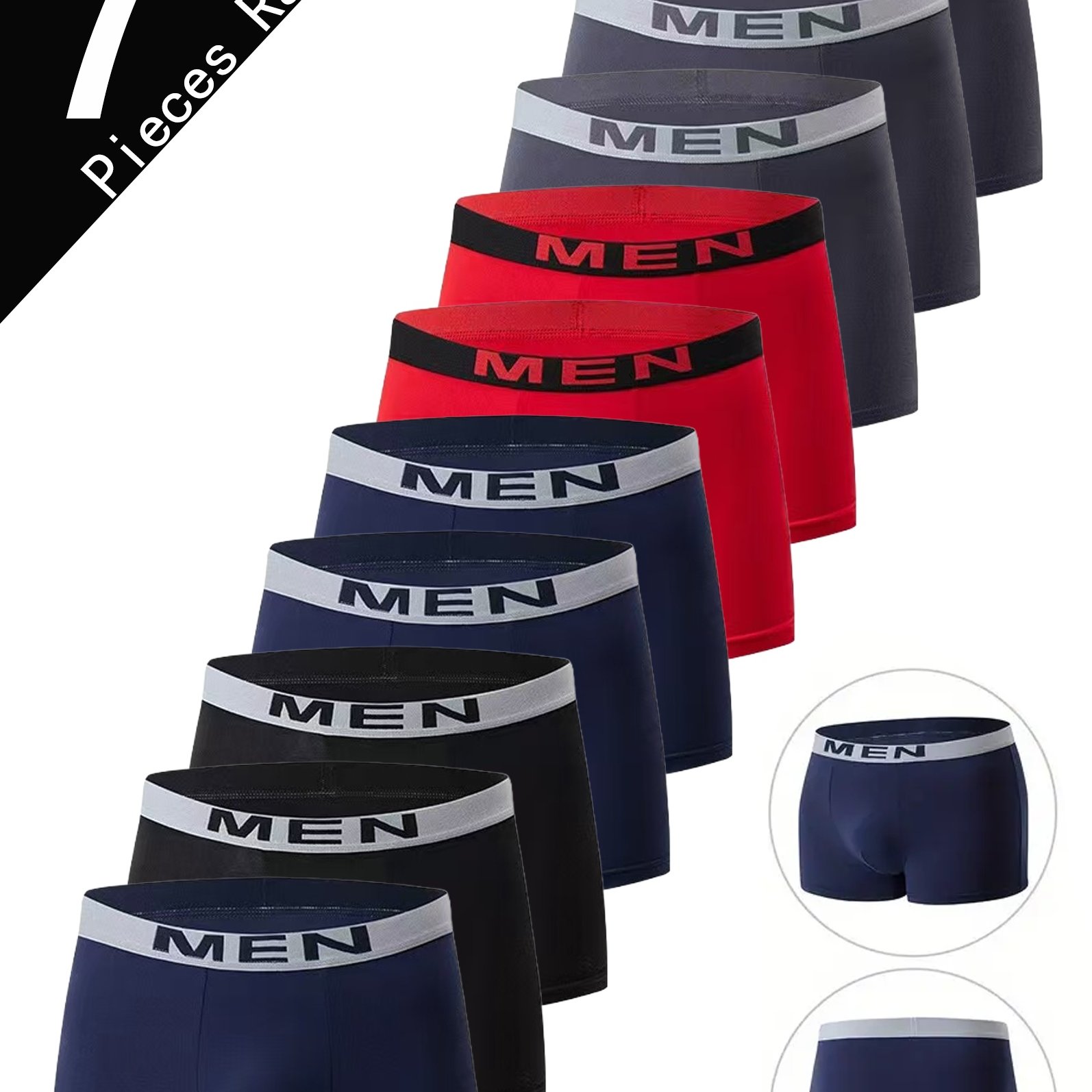 E-shop 7-teiliges [HERREN] Herren Boxer Briefs in Unifarben, Alltags-Freizeit, Super Bequemer Elastischer Bund, Atmungsaktiv, Stilvoll und Einfach,