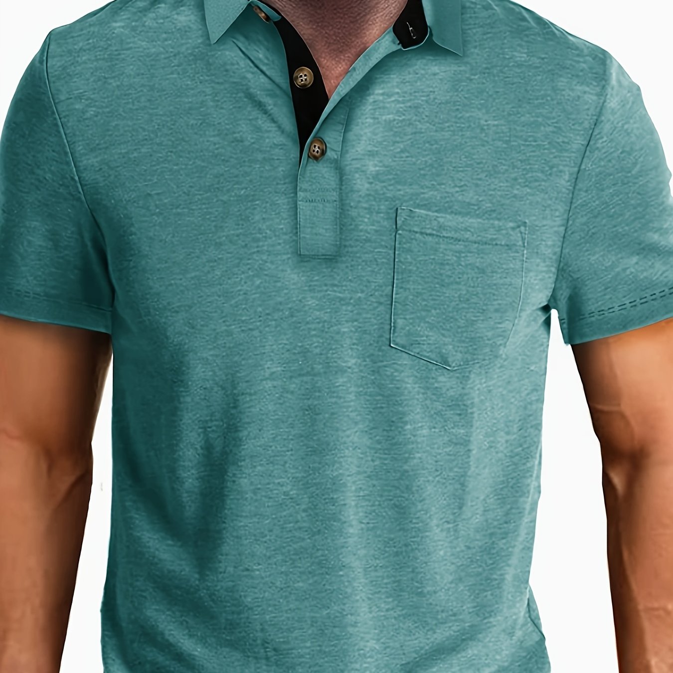 Image of Plus-size Men' Color Lapel Pocket T-shirt, Plus Size