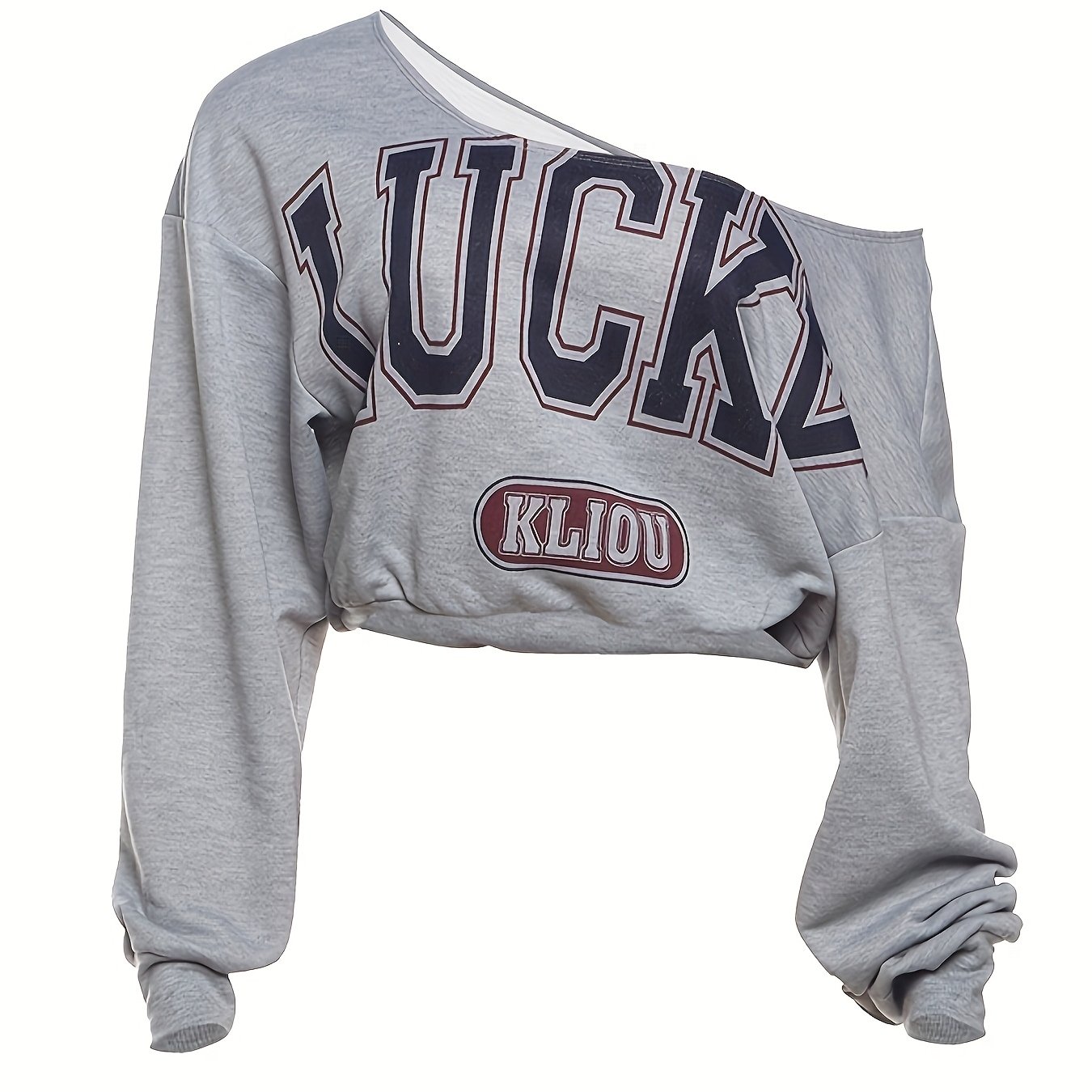 Style Trendy Versatile Hip-hop Dance Cropped Off-shoulder Printed Long-sleeve Crop Top