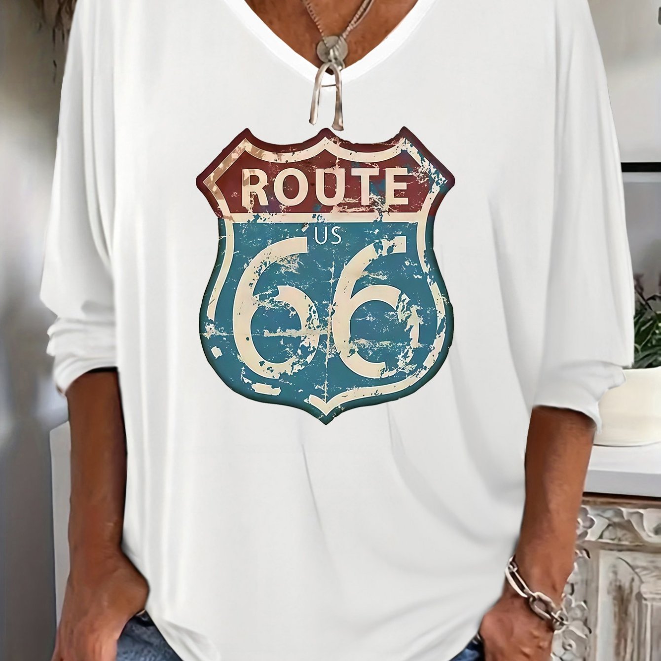 E-shop Plus Size - Plus Size - Damen Vintage Brooklyn Grafik Langarm T-Shirt - Since '' Design - Weiches Rayon V-Ausschnitt Top - Bietet Deckung,