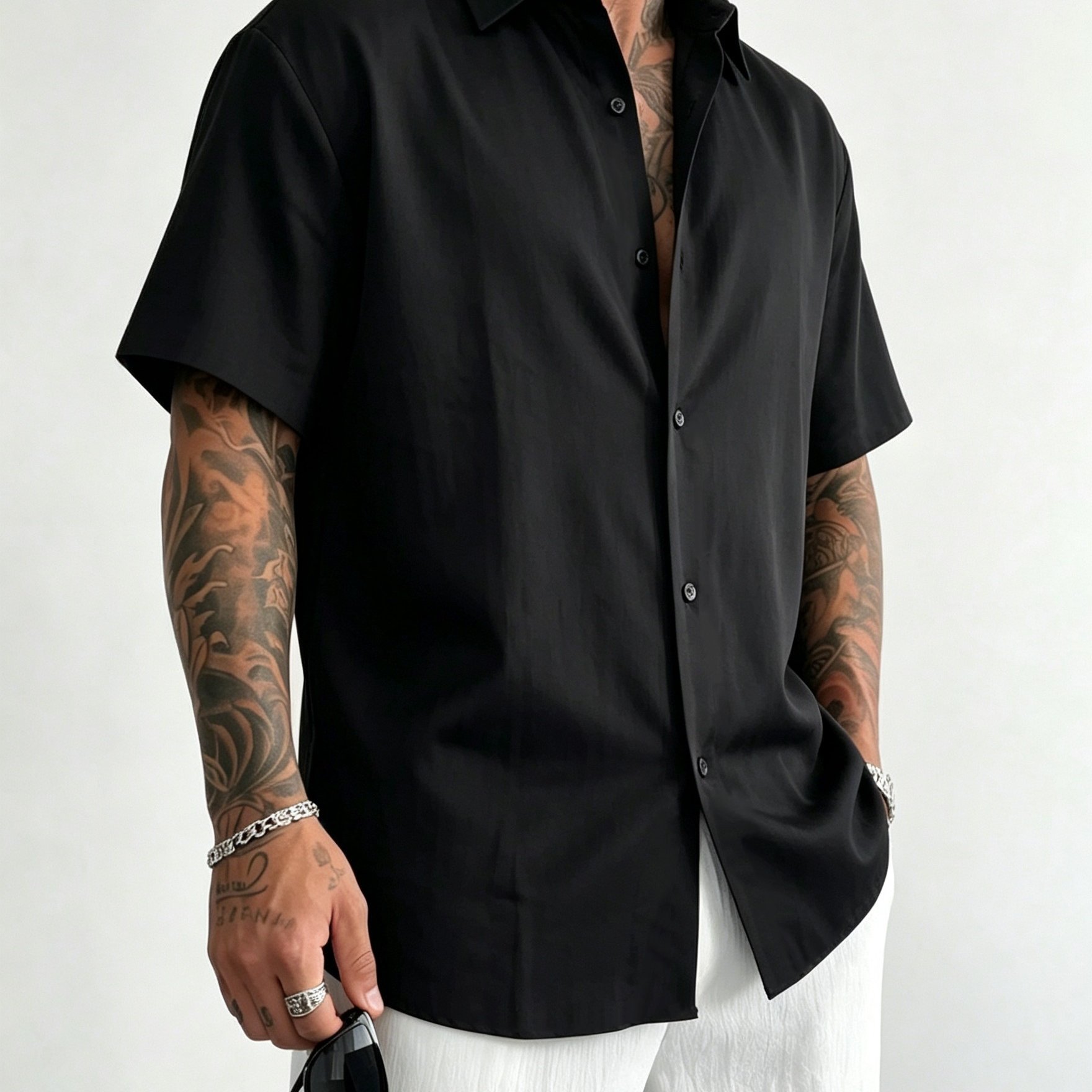 TEMU Men's Wrinkle-free Short-sleeve Button-up Shirt - Wrinkle-resistant Suitable For Business Casual & Office Wear, Machine Washable Collar Shirt