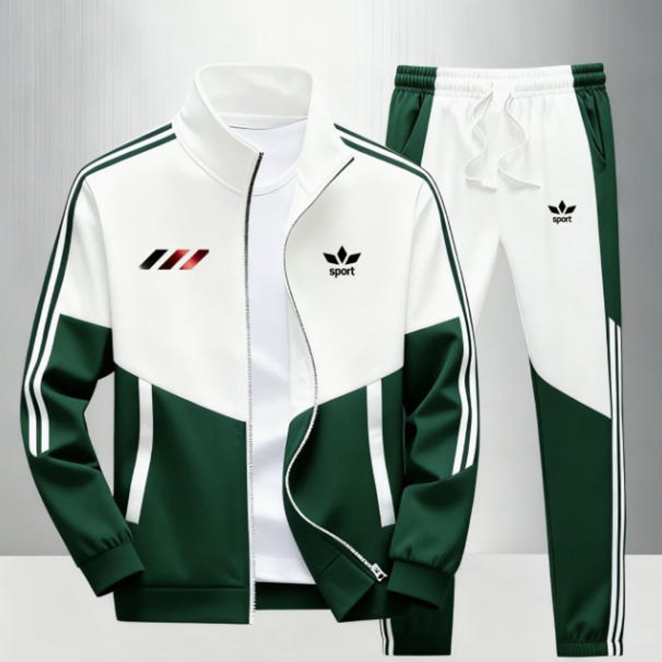 Image of 2pcs Color Block Sports Set With Striped Trim And Leaf Mens Fashion Casual Style Sportswear Big Size Men's Wear For Adult Men Holiday Gift Daily Wear, Plus Size