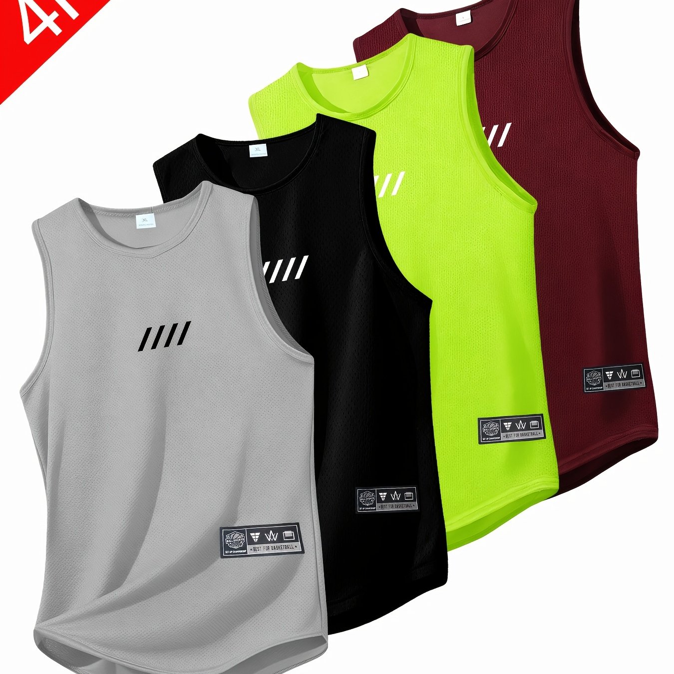 TEMU 4 piezas de chalecos deportivos sin para hombre, transpirables absorben la humedad (4 piezas) - Camisetas de entrenamiento de poliéster de