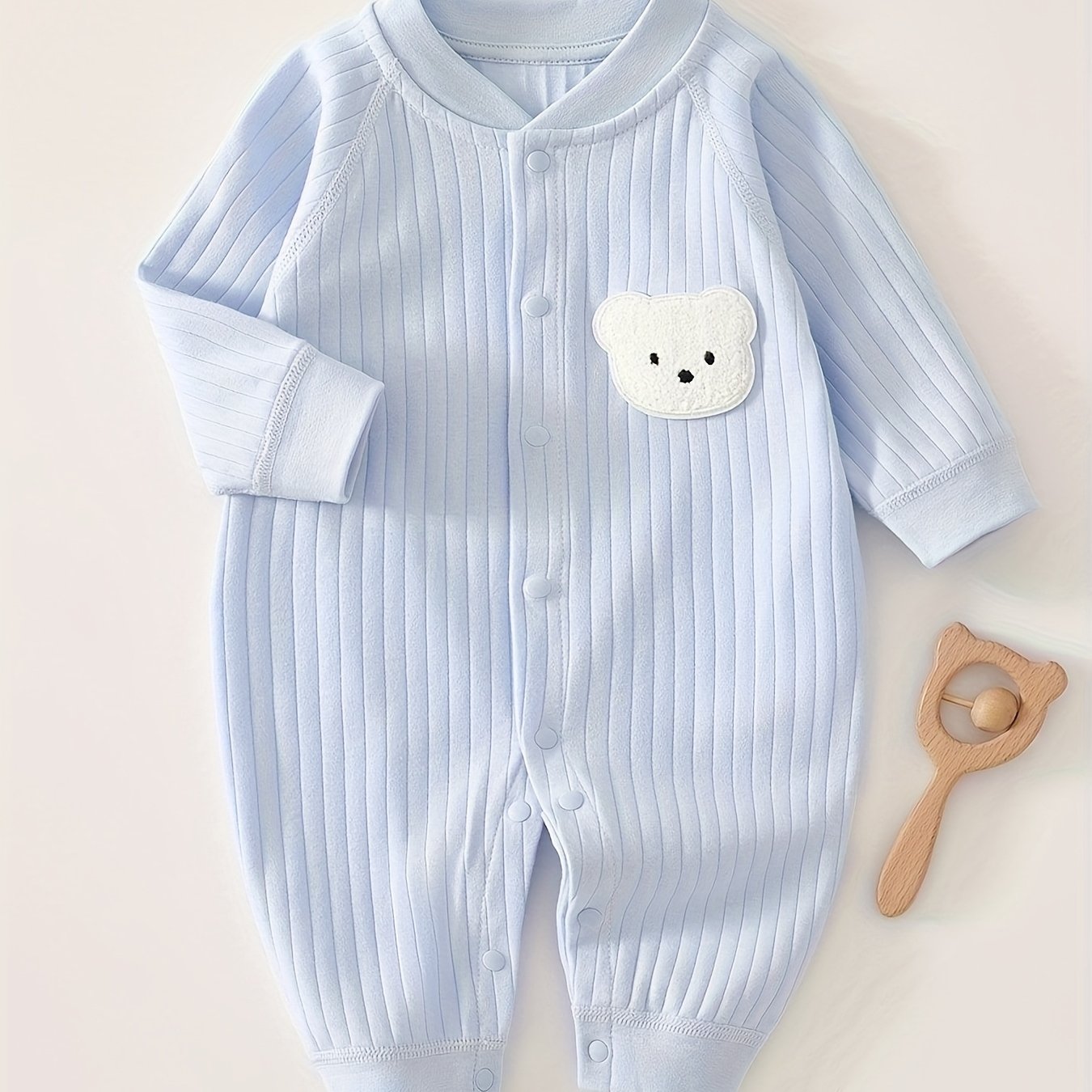 Image of Baby Onesie Unisex Male And Female Newborn Hayi 100% Cotton Comfortable Baby Clothes, Bear Cute Pattern, Machine Washable, Maternity Gifts, Kids Gifts, Perfect For Outdoor
