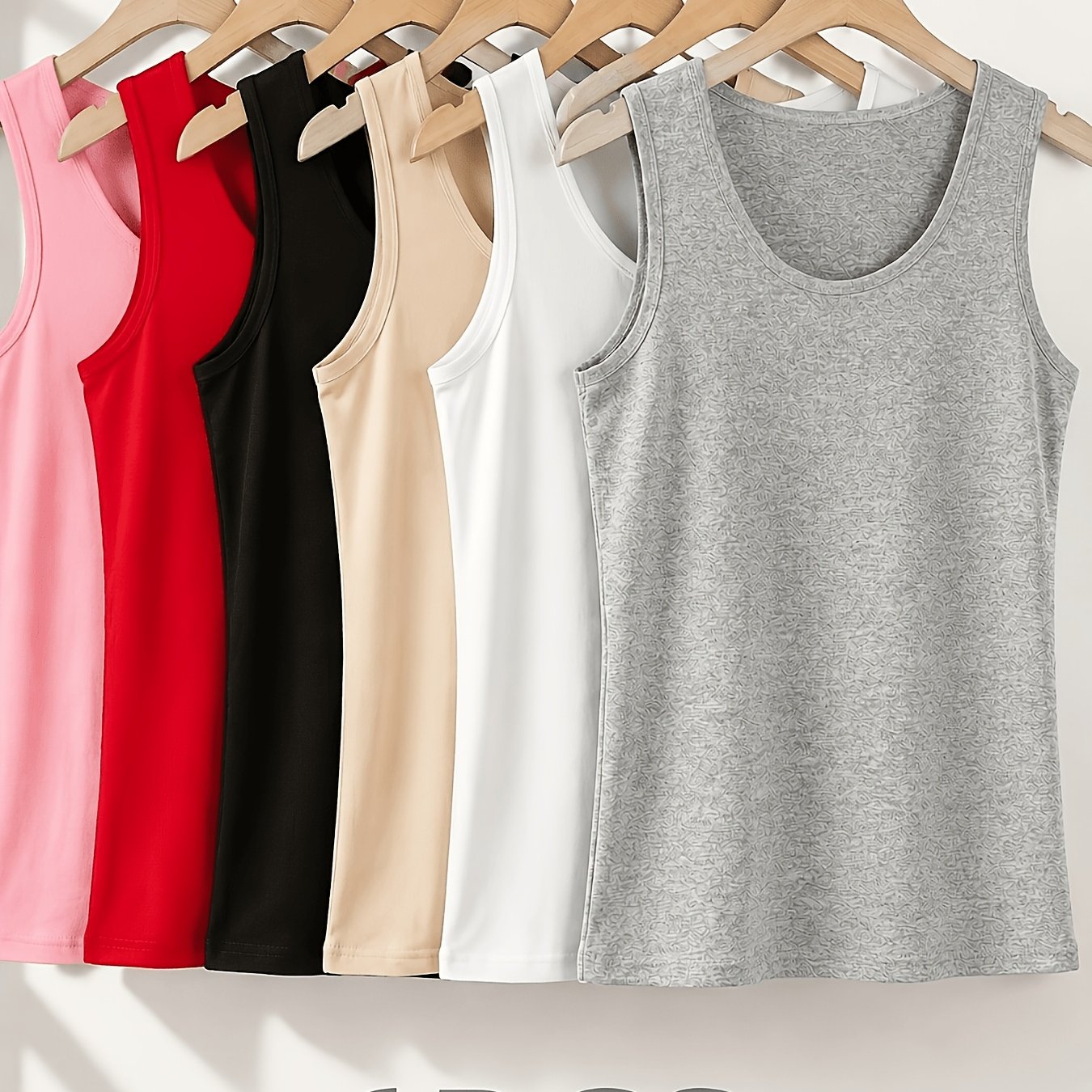 Image of 6pcs Women's Sleeveless Tank Tops - Elegant Solid Color Basic Tops, Comfortable Casual Summer Wear, Versatile For Lingerie & Underwear, Ladies Tank Tops