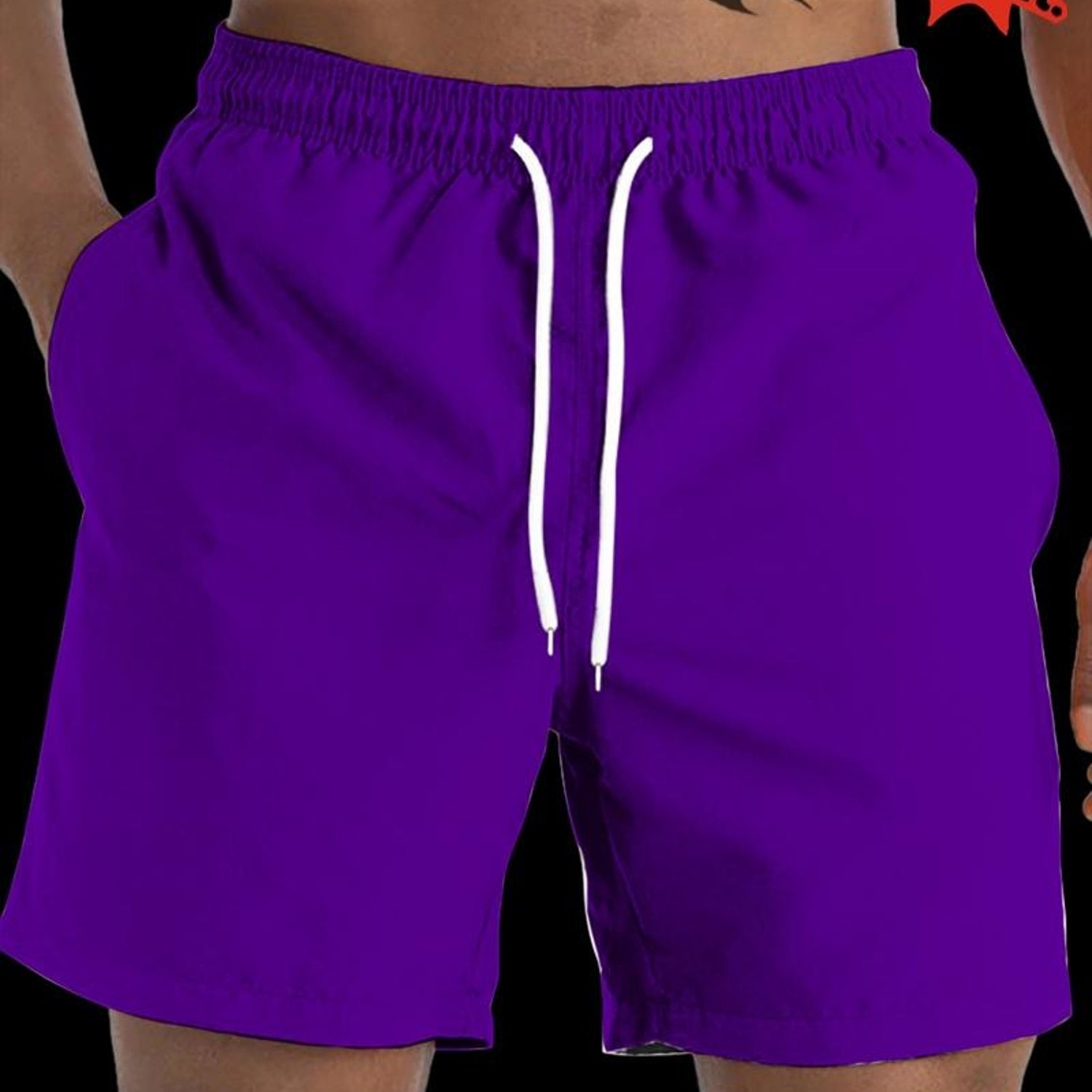 TEMU [print Design - Not Textured/embroidery/sequins/flat Screen Print T-shirt, No Additions/white Sheer] Men's Fashion Beach Shorts, Solid Purple