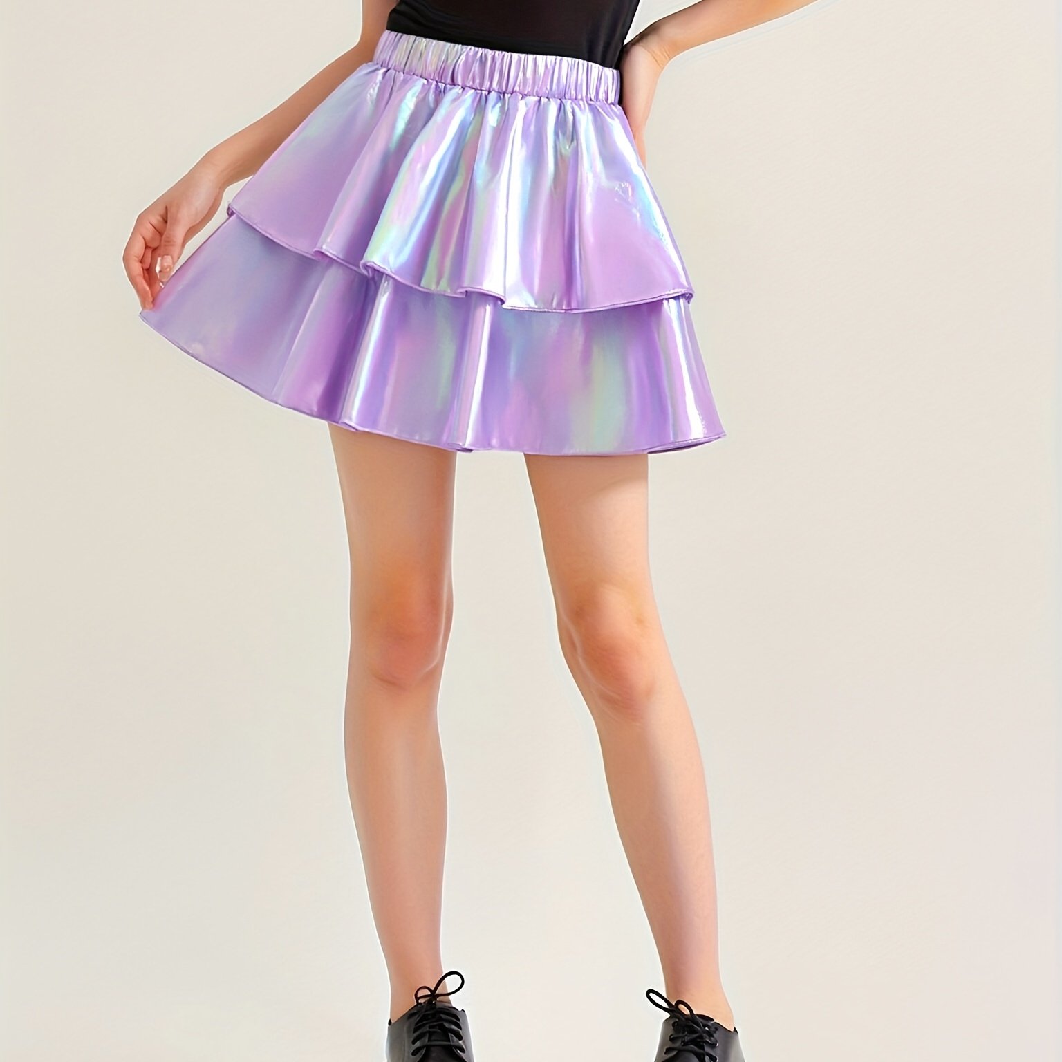 Image of Girls' -line Flared Skirt With Starry Sky Gradient Color - Two-tier Skirt Suitable For 110-150cm Length, Machine Washable Non-stretch Fabric For, Dance, Casual Attire - Spring Summer Outfits For