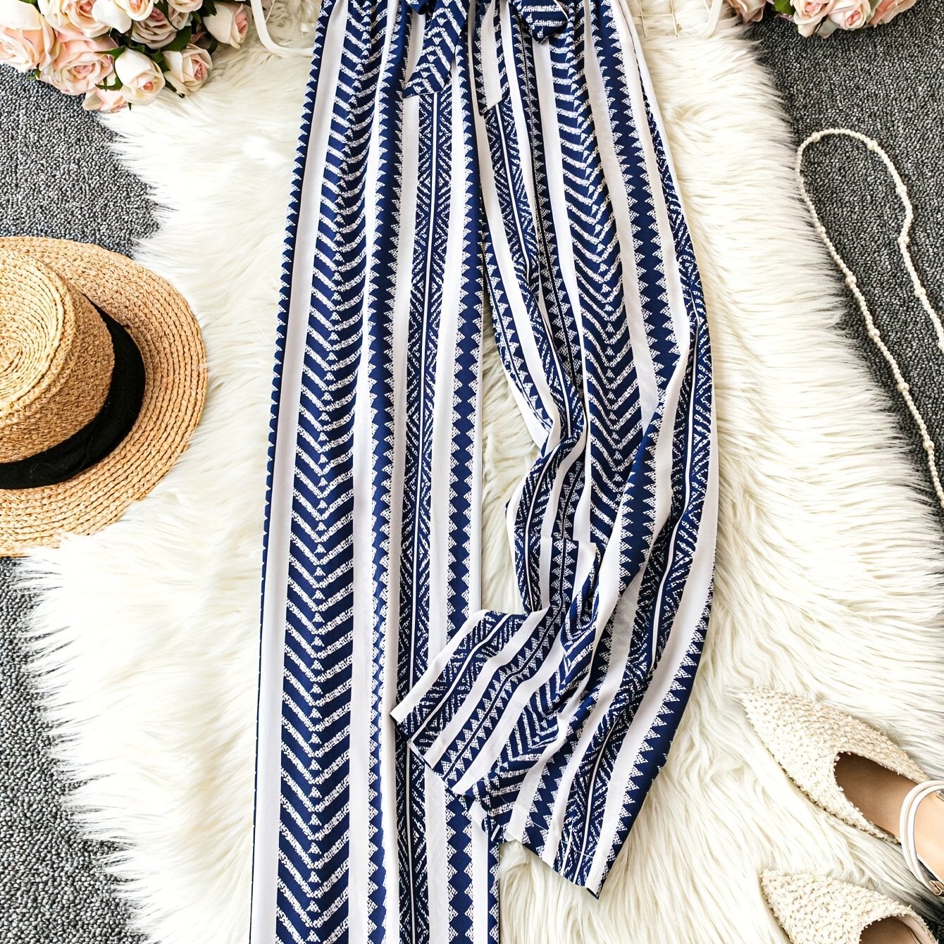 Directional White And Printed Trousers