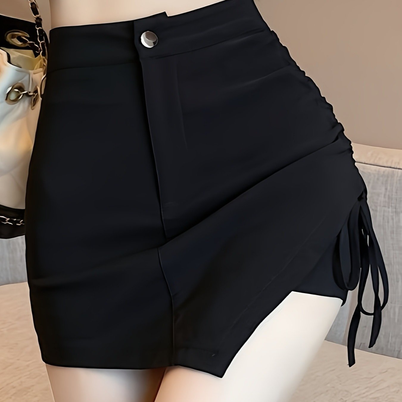 TEMU Korean Style Spicy High-waist A-line Suit Skirt For Women, Summer 2025 New Versatile Elegant Fitted Mini Skirt