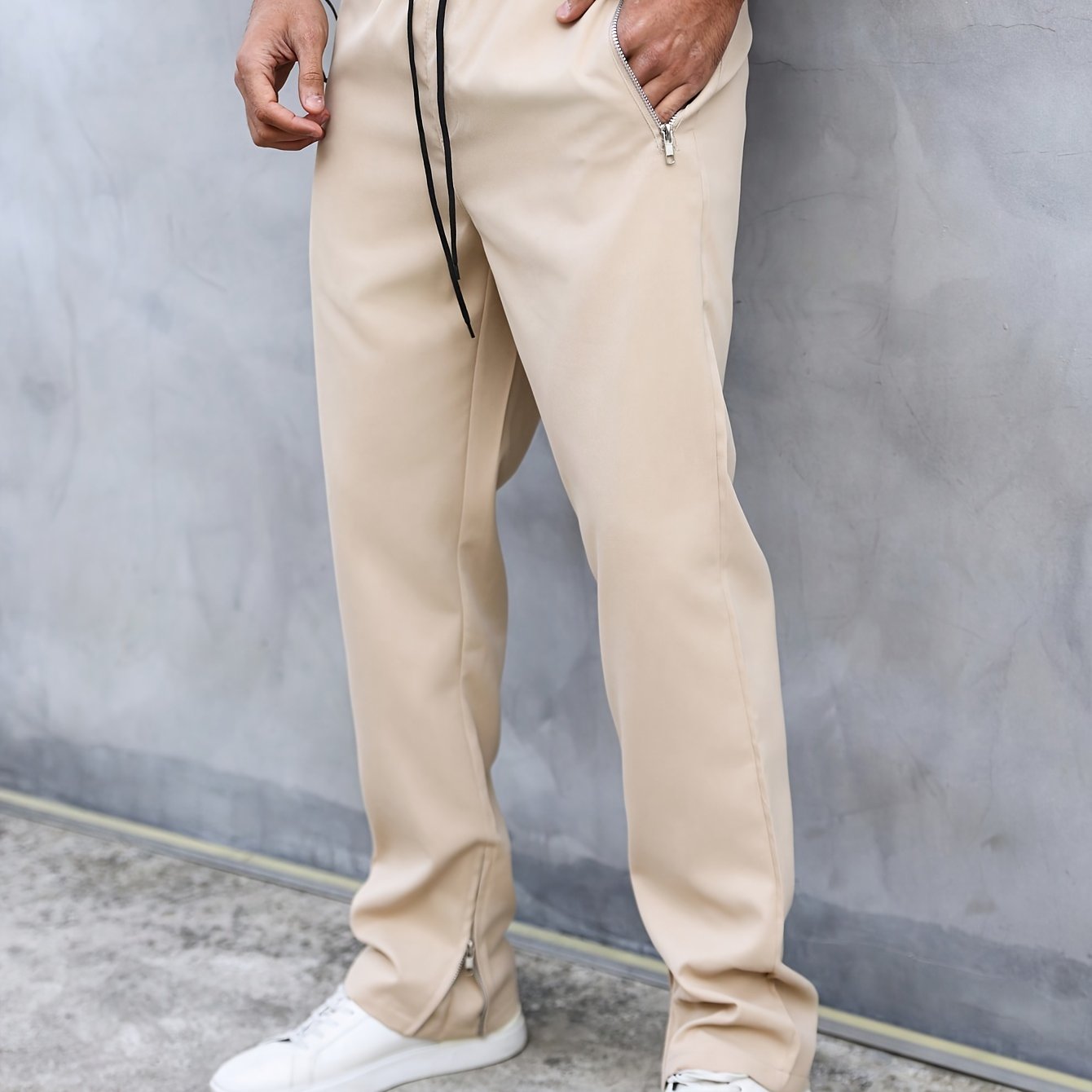 Trendy Solid Men's Slim Fit Long Pants Side Zipper Design - Temu