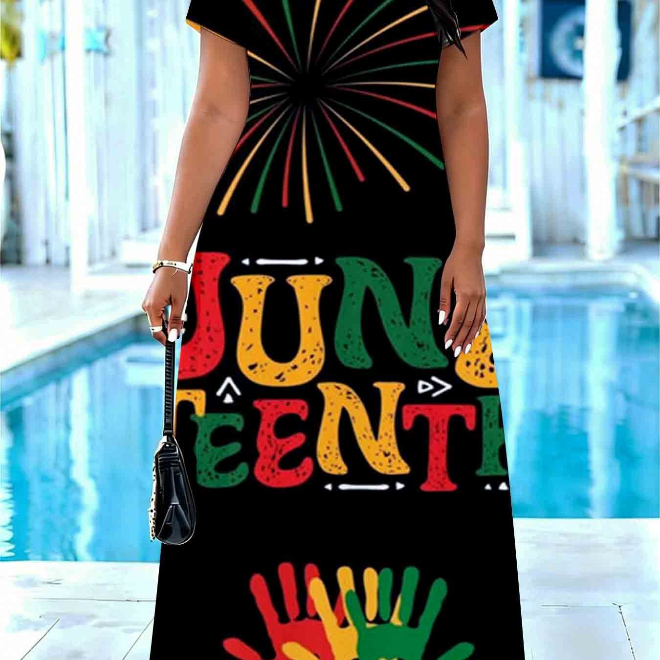 Juneteenth Celebration Dress Women Long Maxi Dress Black With Red Green And Summer Outfit For Beach Pool Party Events Suitable For Leisure And Sports Activities