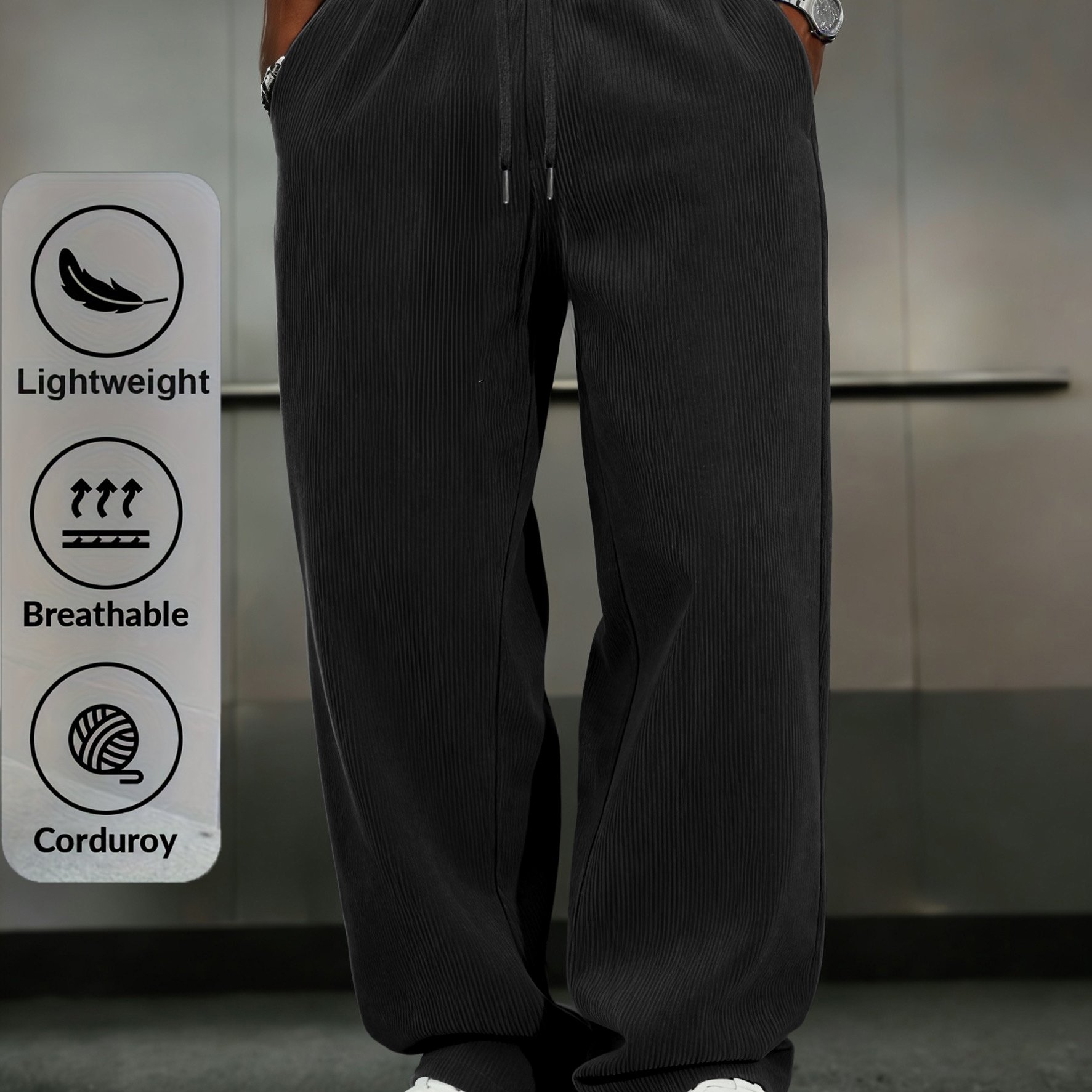 E-shop Herren Cordhosen Retro Gerade Hose - Weite Cordhose mit Gürtel , Lockerer Schnitt, Ideal für den , Bürohose, Frühlings-Cordhose (Trockenpflege)