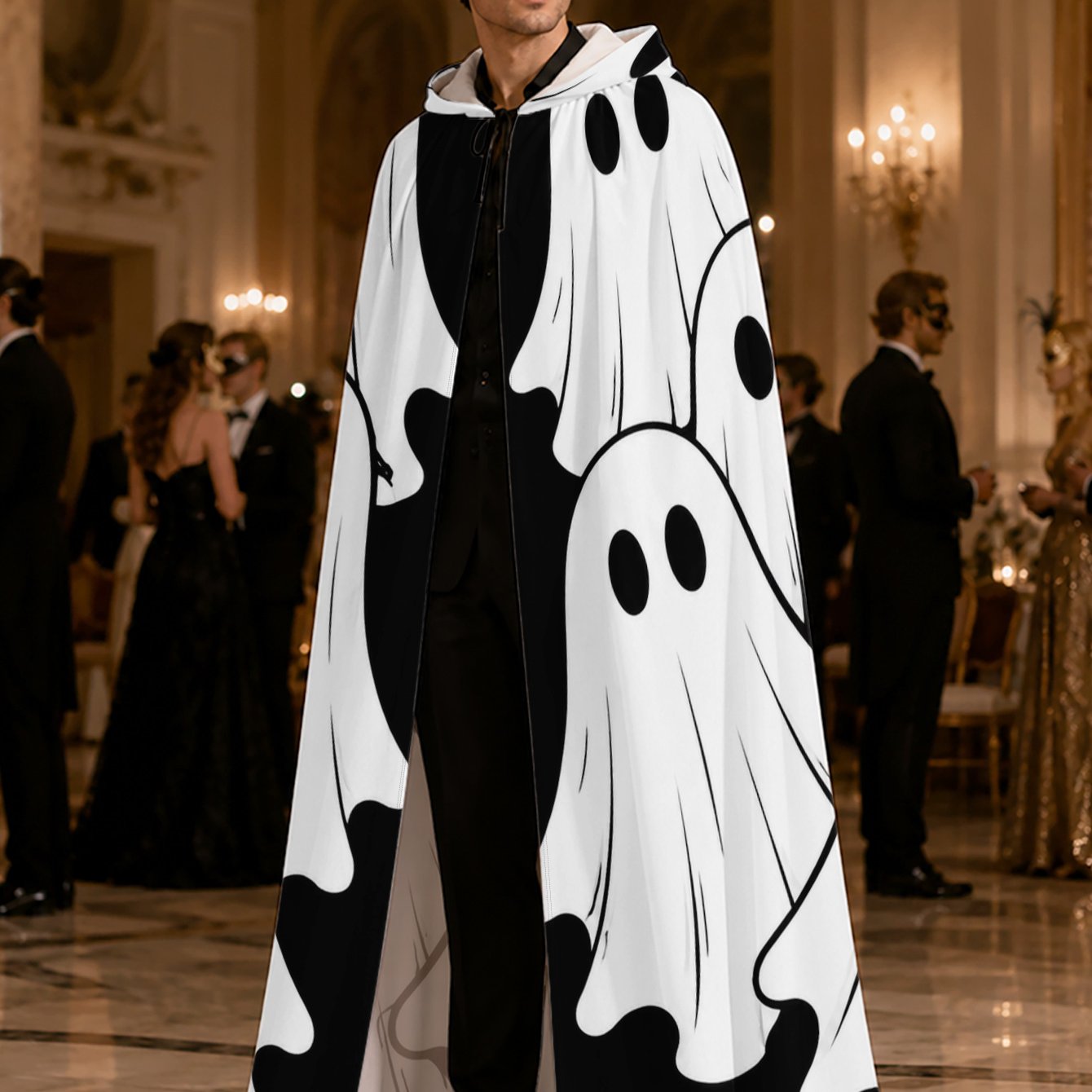 TEMU 1pc, Halloween And Christmas Elf Inspired Hooded Robe With Halloween Gathering Pattern, Polyester Cape For Men And Women, Great For Holiday