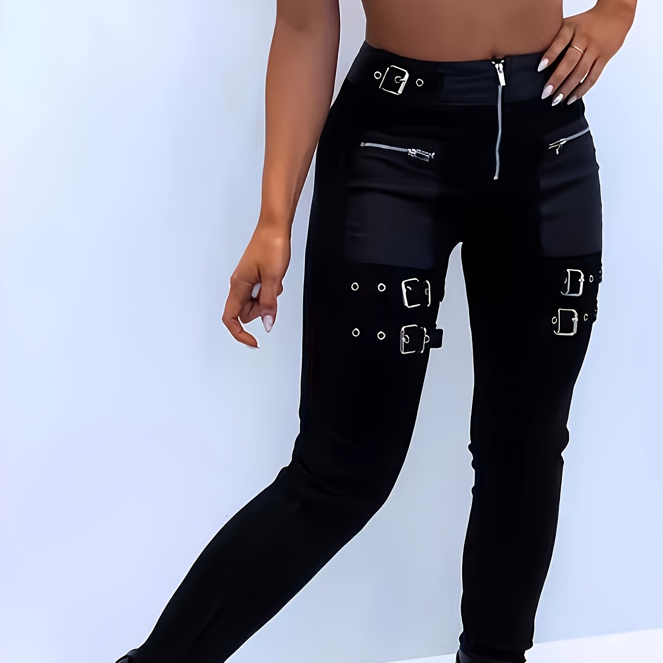 TEMU Pantaloni con Zip e Patchwork
