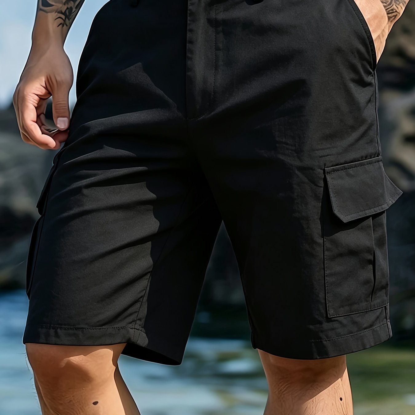 TEMU Pantalones cortos cargo holgados casuales para hombre, estilo retro , con botones, geniales