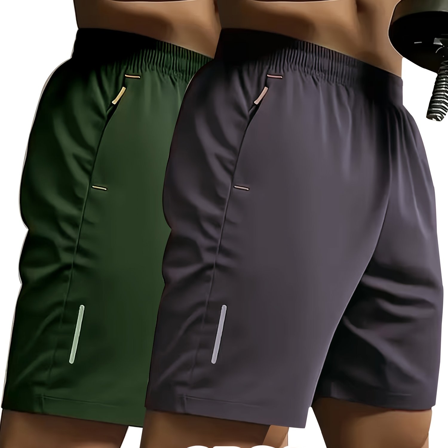 TEMU 2pcs Mixed Pc Of Men's Sporty Casual Shorts With Reflective Strip Print Design, Dual-side Zipper Pockets, Comfortable Breathable Polyester