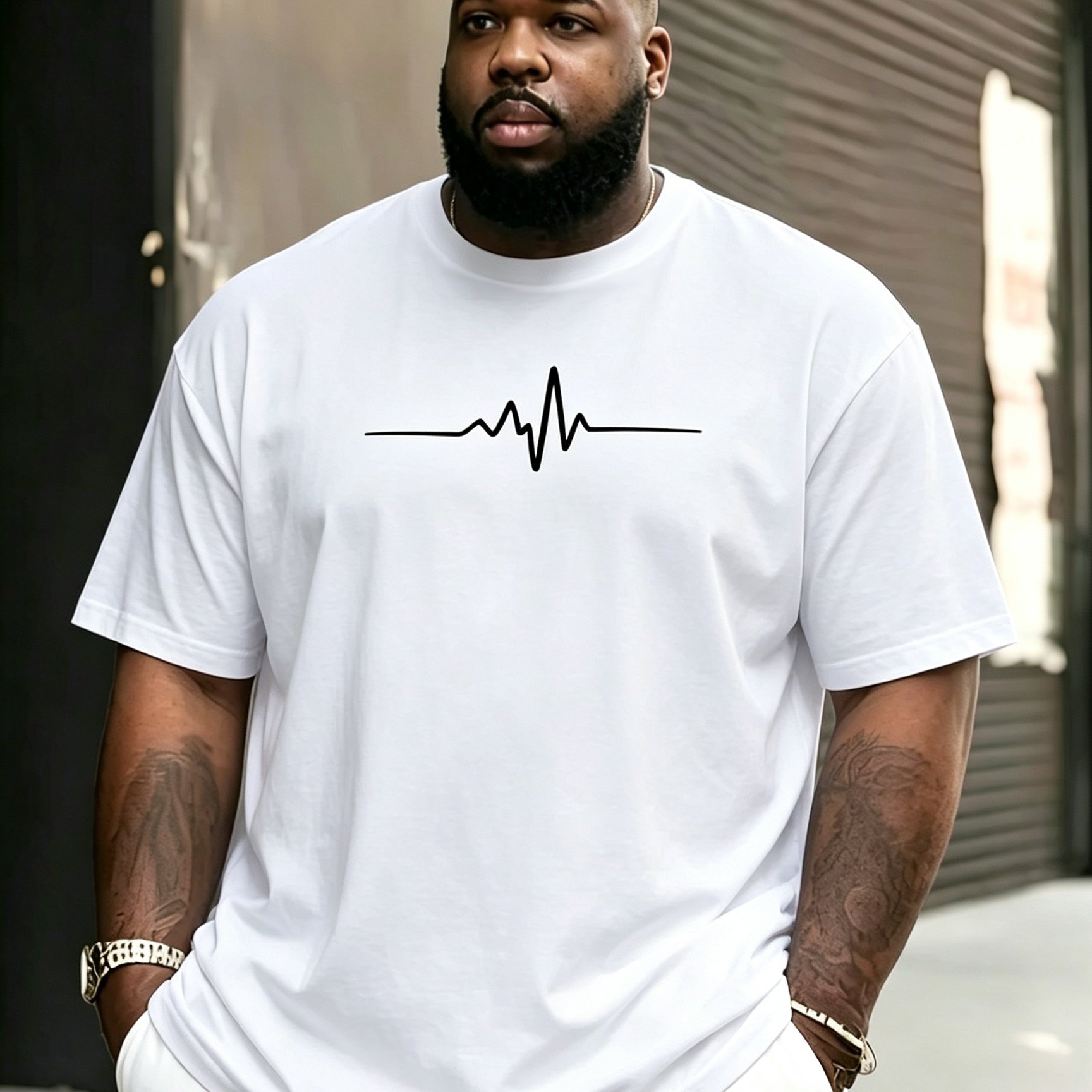 TEMU Men's Plus Size T-shirt, Fashionable Short-sleeve Summer Crew Neck Pullover Top, Graphic Print Apparel, Casual And Comfortable Base Layer,