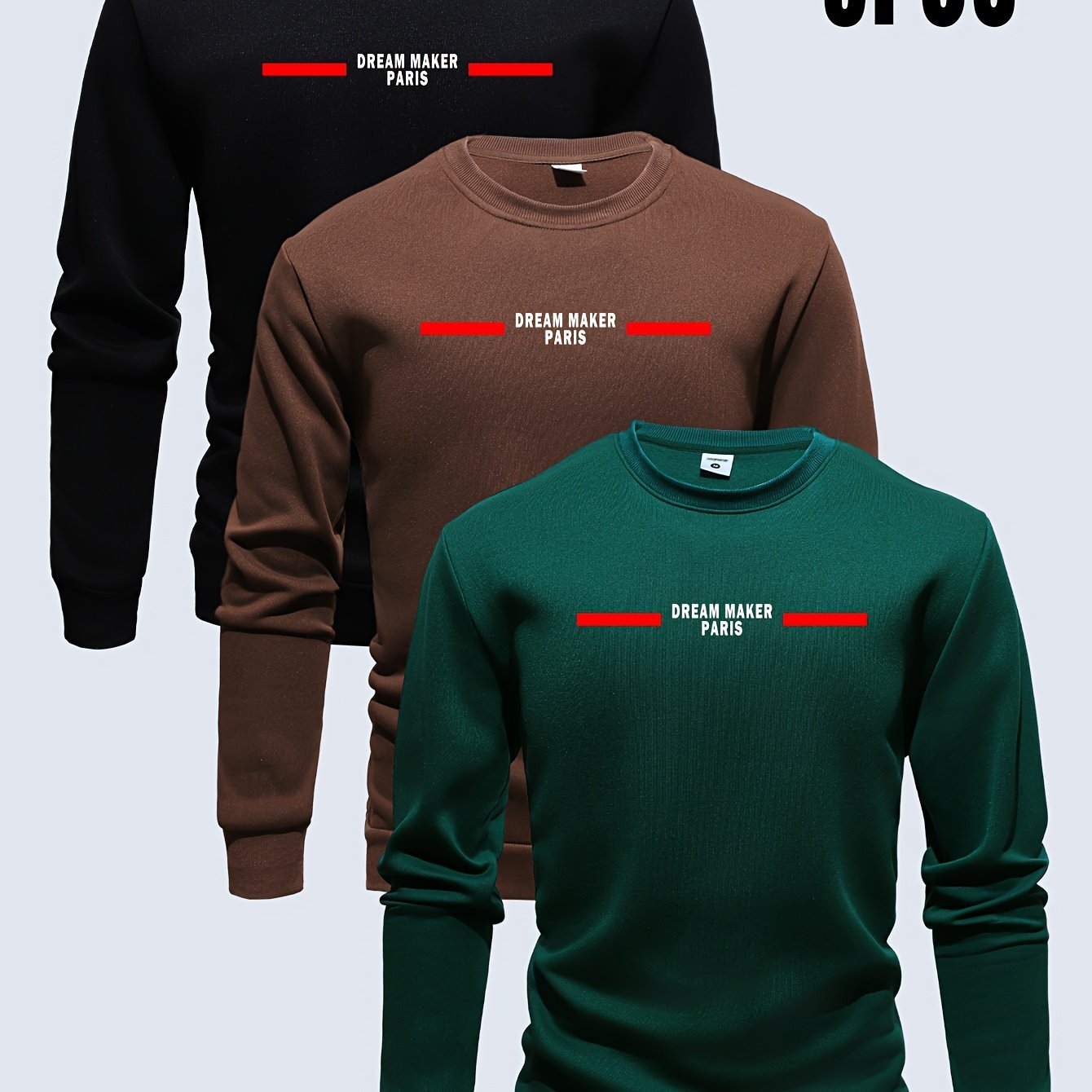 TEMU Mixed Colors 3pcs Set Men's Autumn Winter Round Neck Sweatshirt, Casual Neck Sports Top Paris Individual Letter Print, Men's Fashion Top