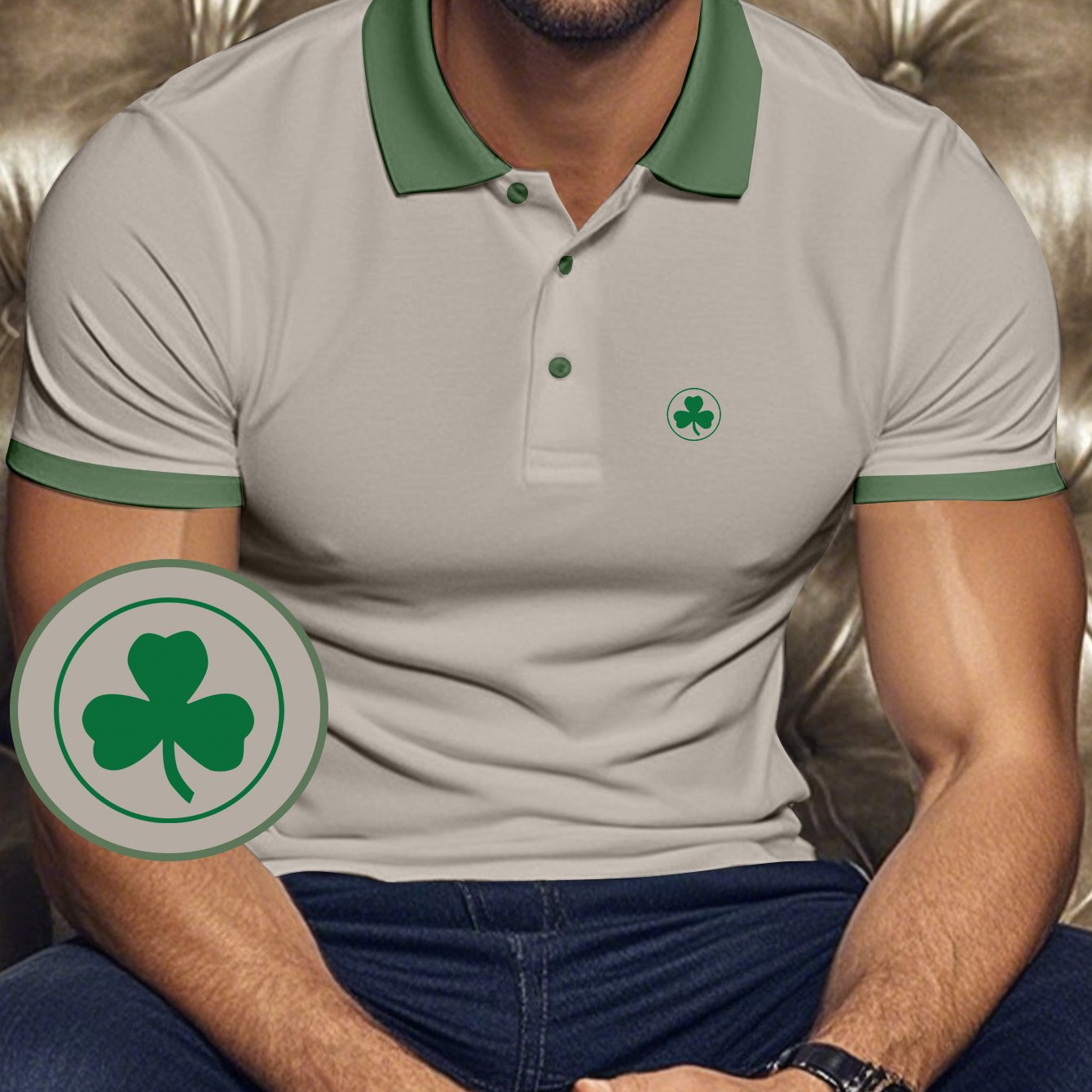 TEMU Men's Stylish Casual Shirt With Clover Print