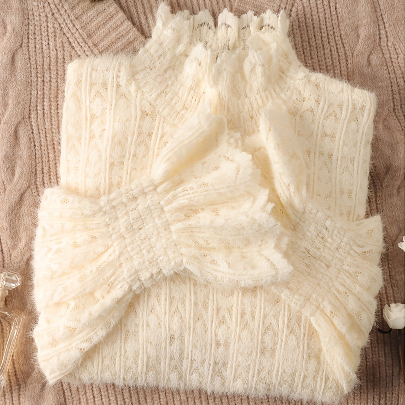 TEMU Damen-Unterschicht-Top mit hohem Stehkragen aus gebürsteter Spitze, neuer Herbst/Winter-Stil, Pullover-Innenschicht, für Wärme, stilvolle Bluse