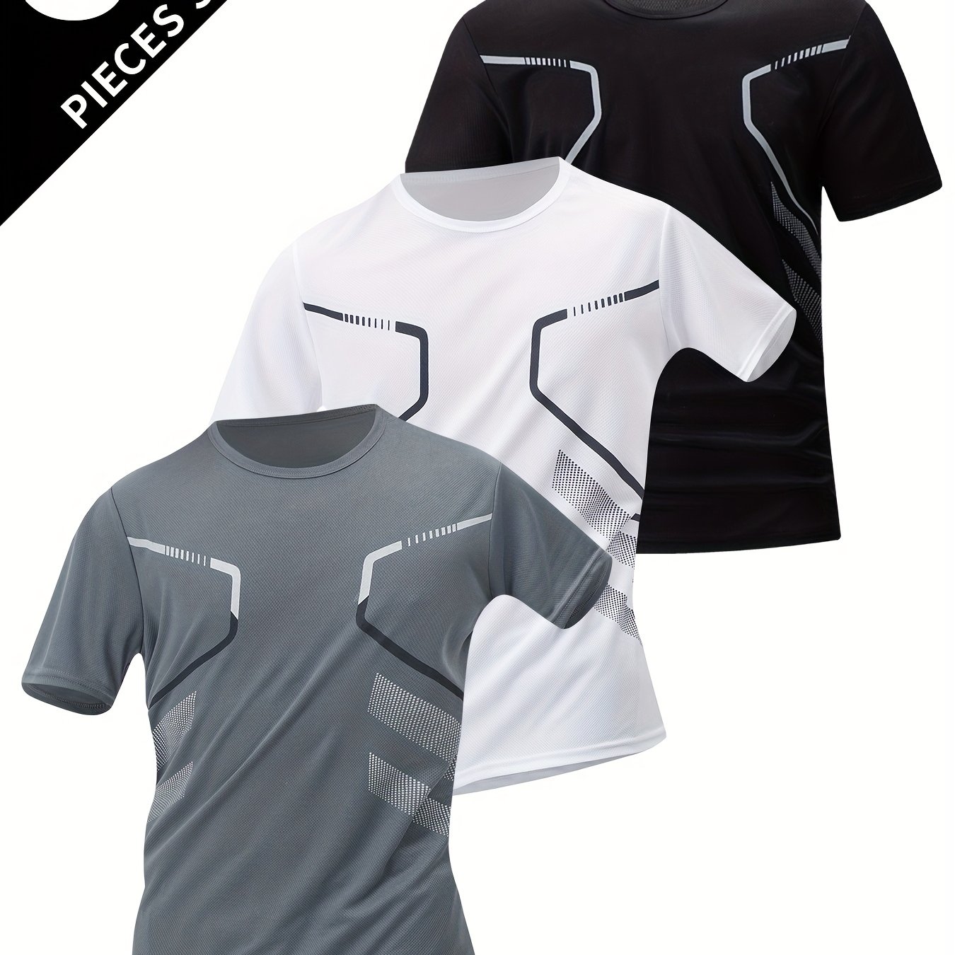 TEMU Ensemble 3 pièces d'été pour hommes, T-shirt de sport de course de nuit anti-transpiration, T-shirt refroidissant à séchage rapide, T-shirt à