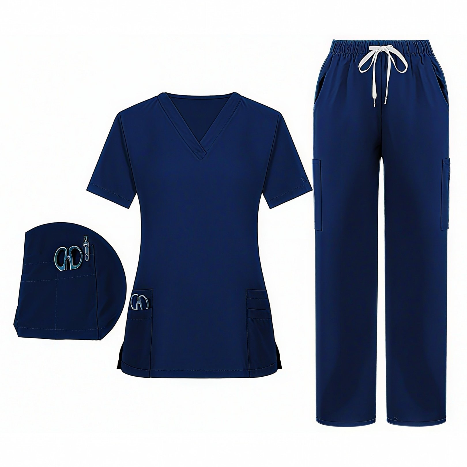 TEMU Ensemble de sport pour femmes : Haut respirant délavé à col en V et 6 poches, pantalon droit long avec 4 poches