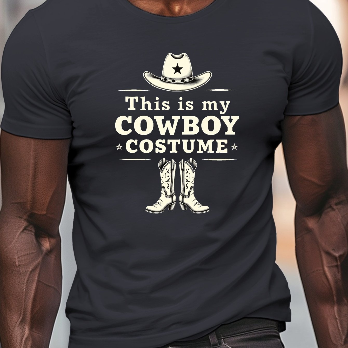 TEMU Cowboy Costume Print, Men's Round Crew Neck Short Sleeve Tee, Casual T-shirtcasual Comfy Lightweight Top For Summer